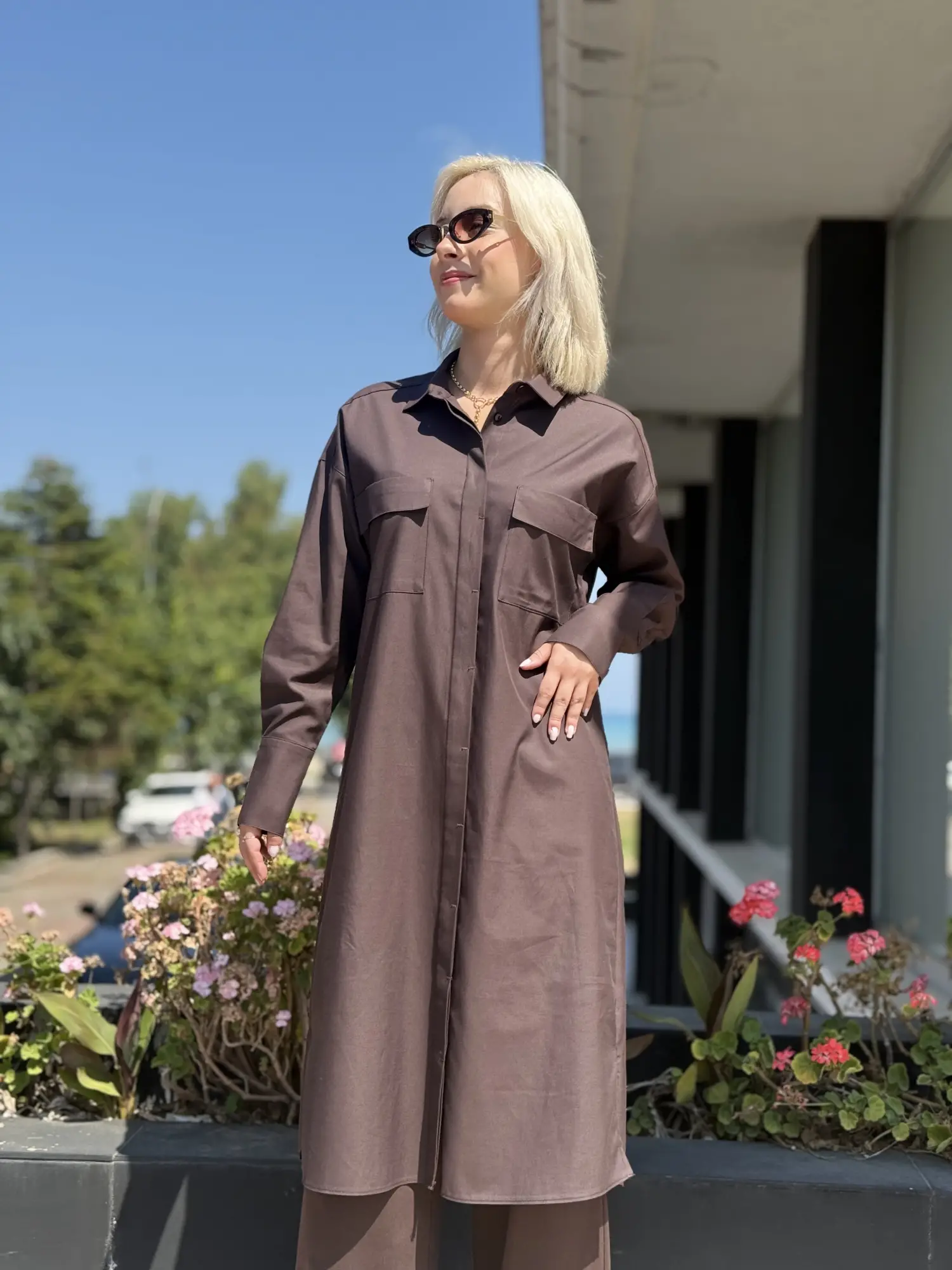 Kayra Cep Detaylı Soft Maxi Gömlek KA81023