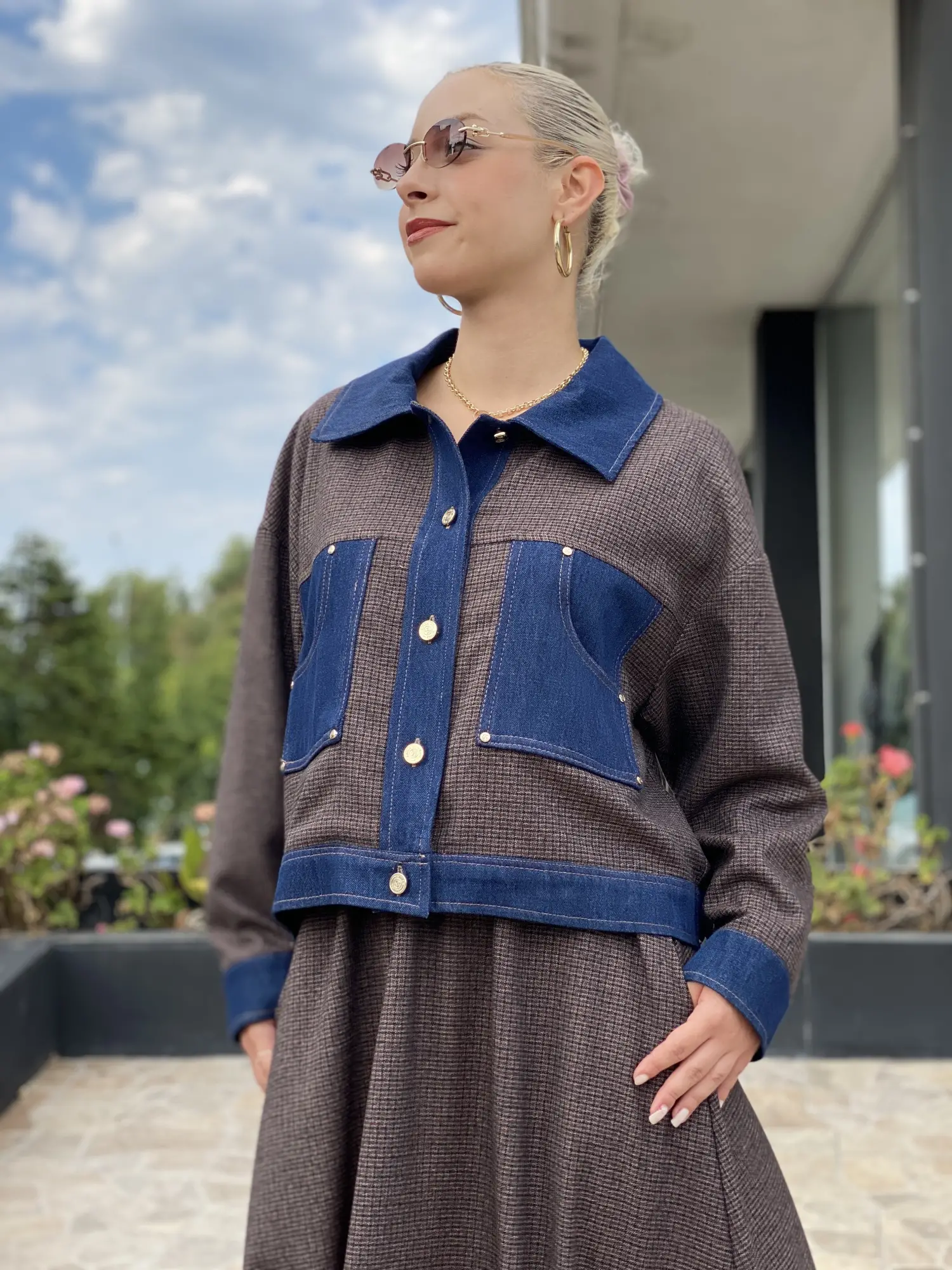Kayra Denim Garnili Ekose Desen Ceket KA13008