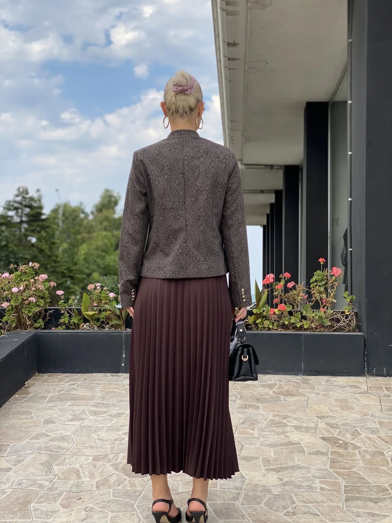 Kayra Desenli Ceket Pileli Etek Takım KA16026