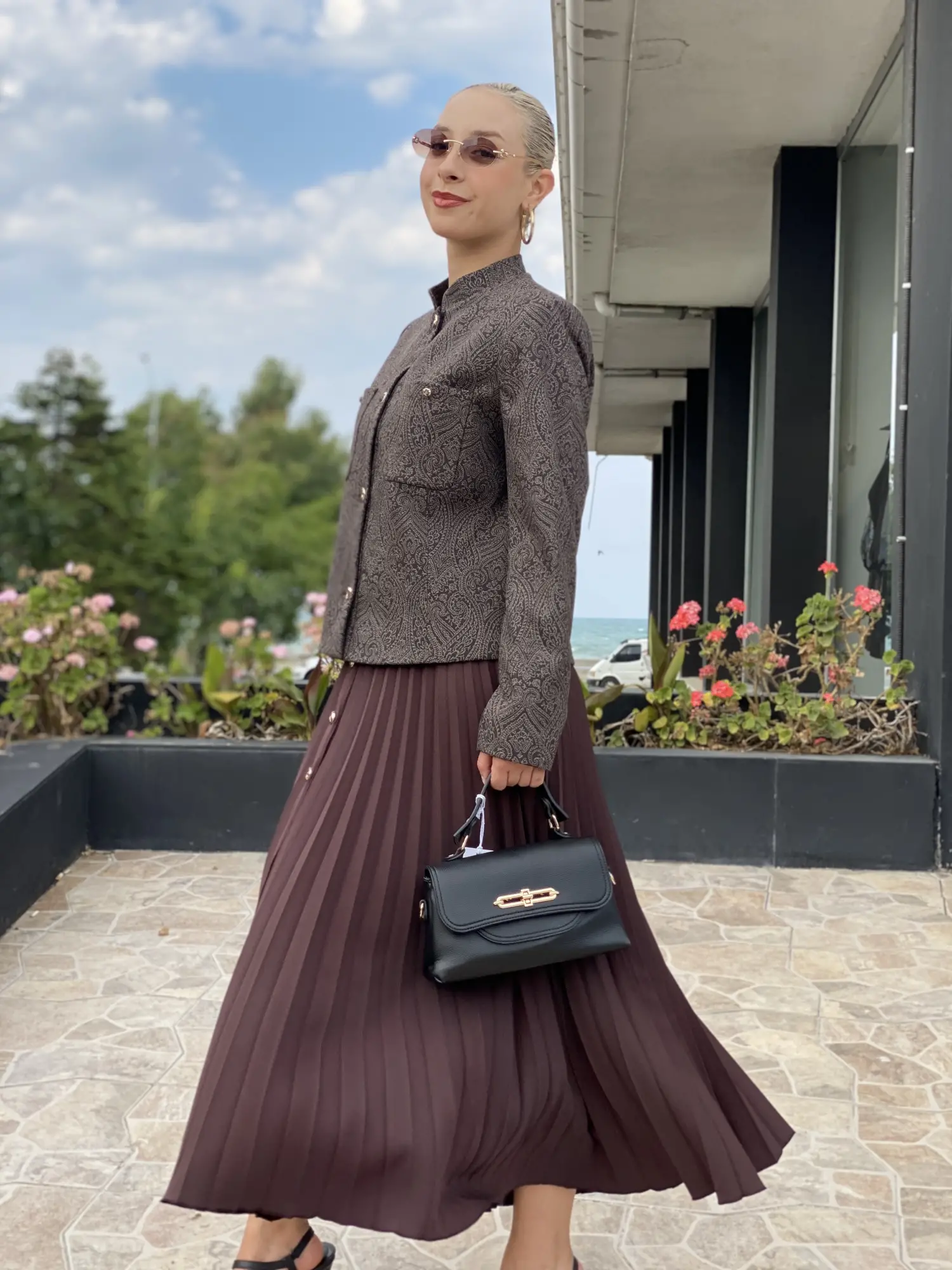 Kayra Desenli Ceket Pileli Etek Takım KA16026
