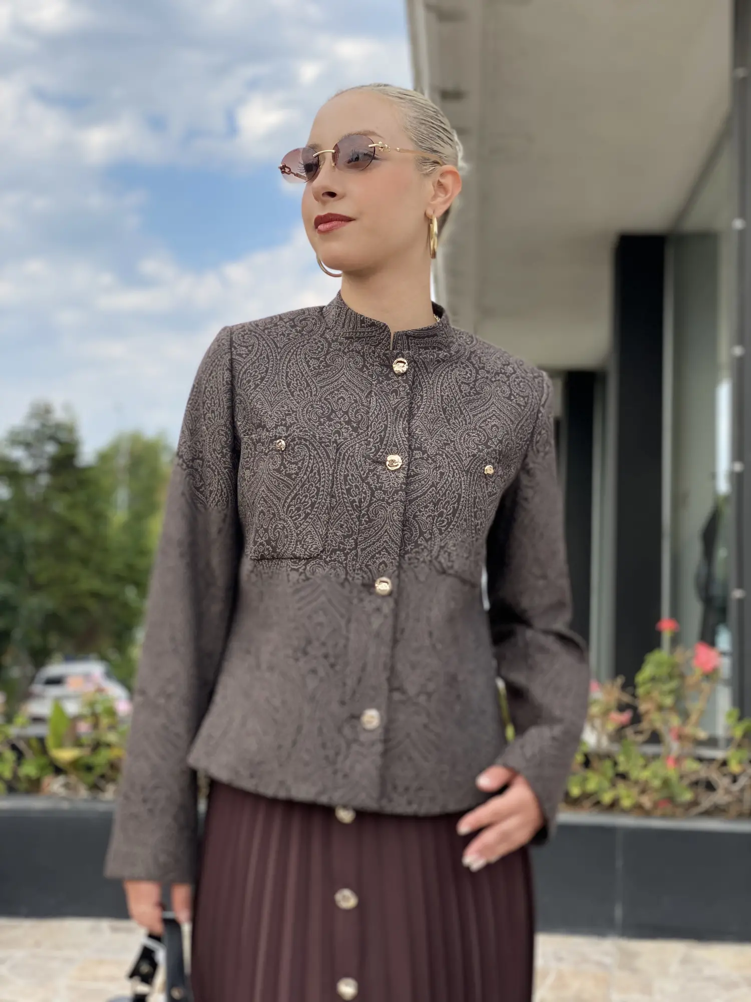 Kayra Desenli Ceket Pileli Etek Takım KA16026
