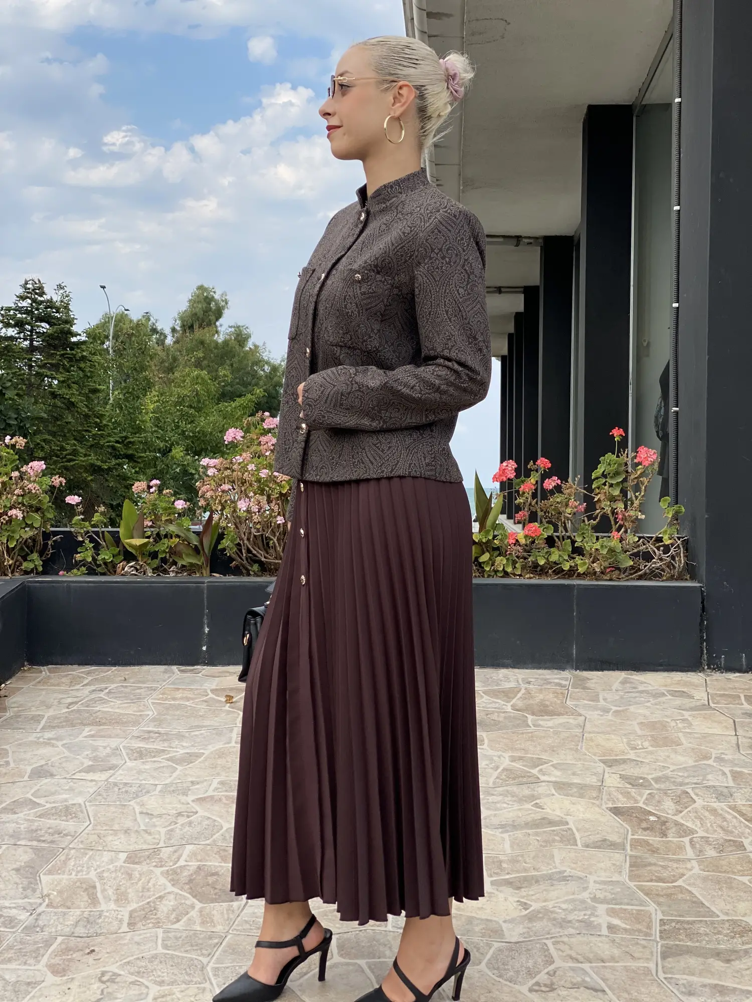 Kayra Desenli Ceket Pileli Etek Takım KA16026