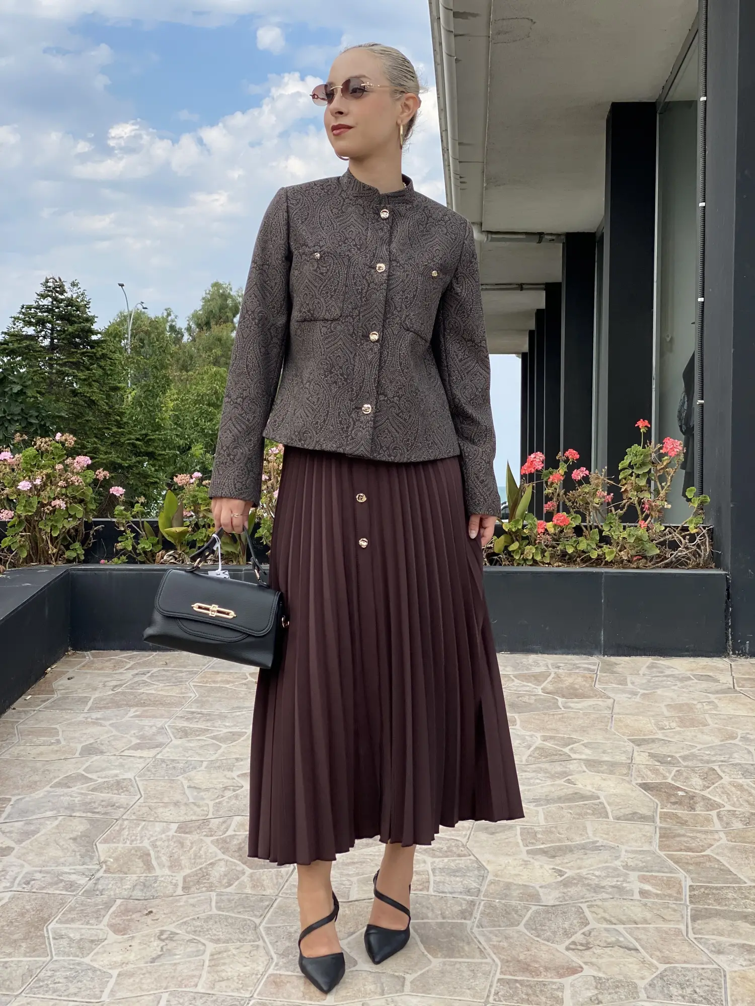 Kayra Desenli Ceket Pileli Etek Takım KA16026