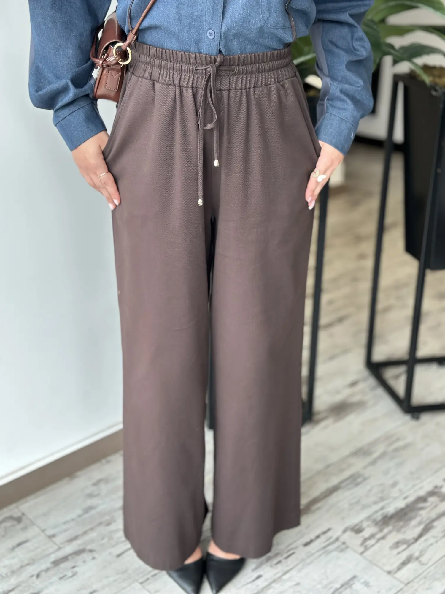 Kayra Beli Lastikli Bol Paça Cepli Pantolon KA19019