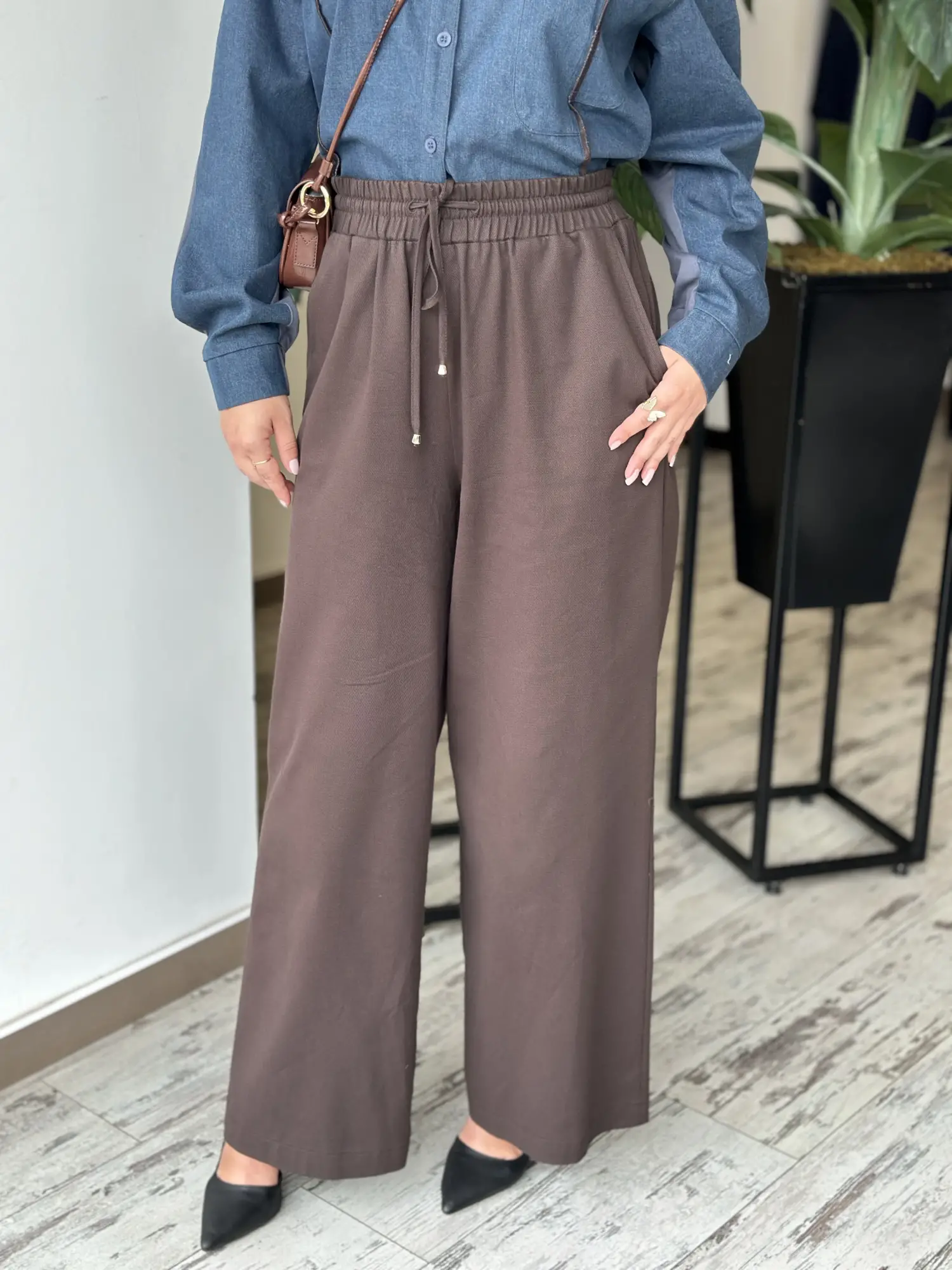 Kayra Beli Lastikli Bol Paça Cepli Pantolon KA19019