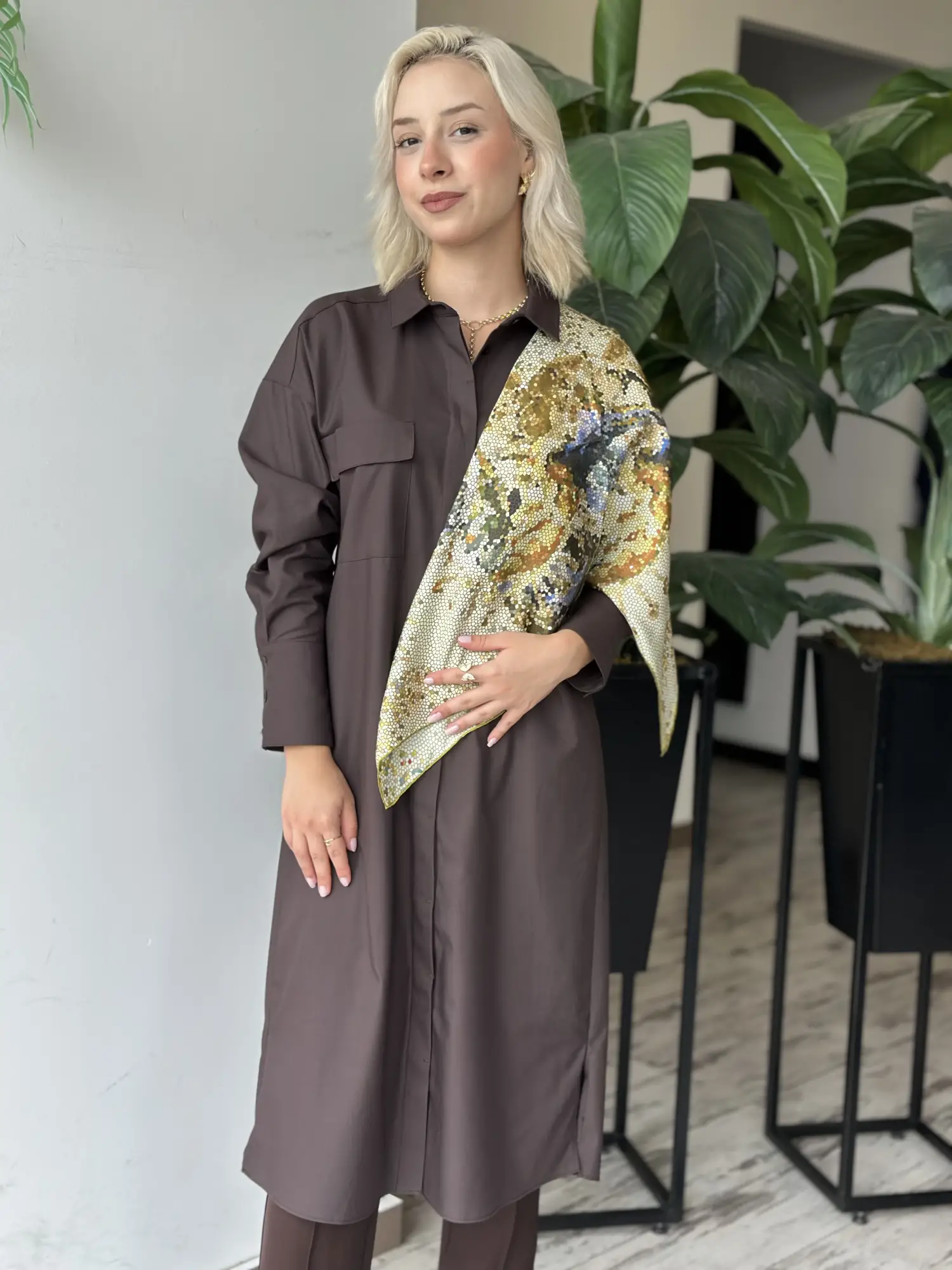 Kayra Cep Detaylı Soft Maxi Gömlek KA81023