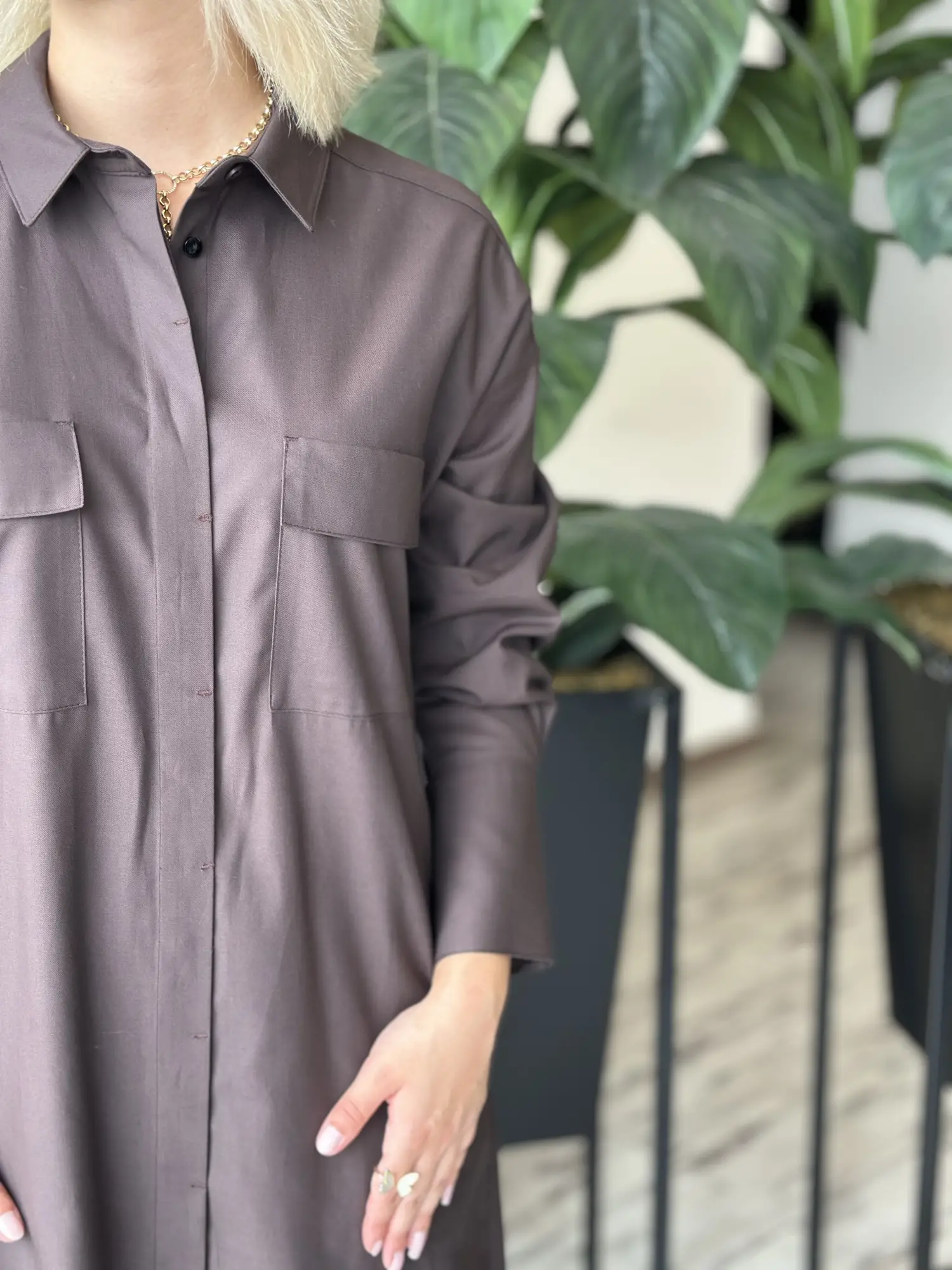 Kayra Cep Detaylı Soft Maxi Gömlek KA81023