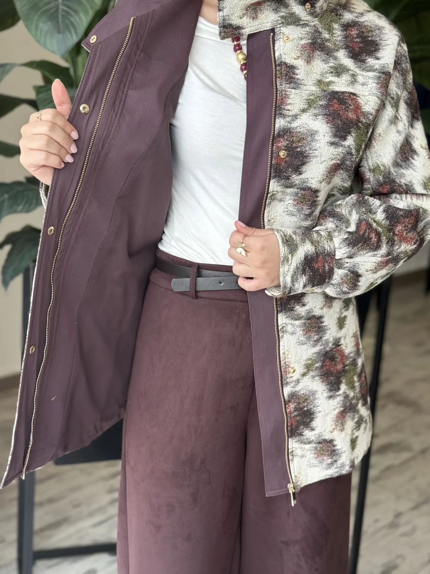 Kayra Soyut Desen Kuşaklı Ceket KA13010
