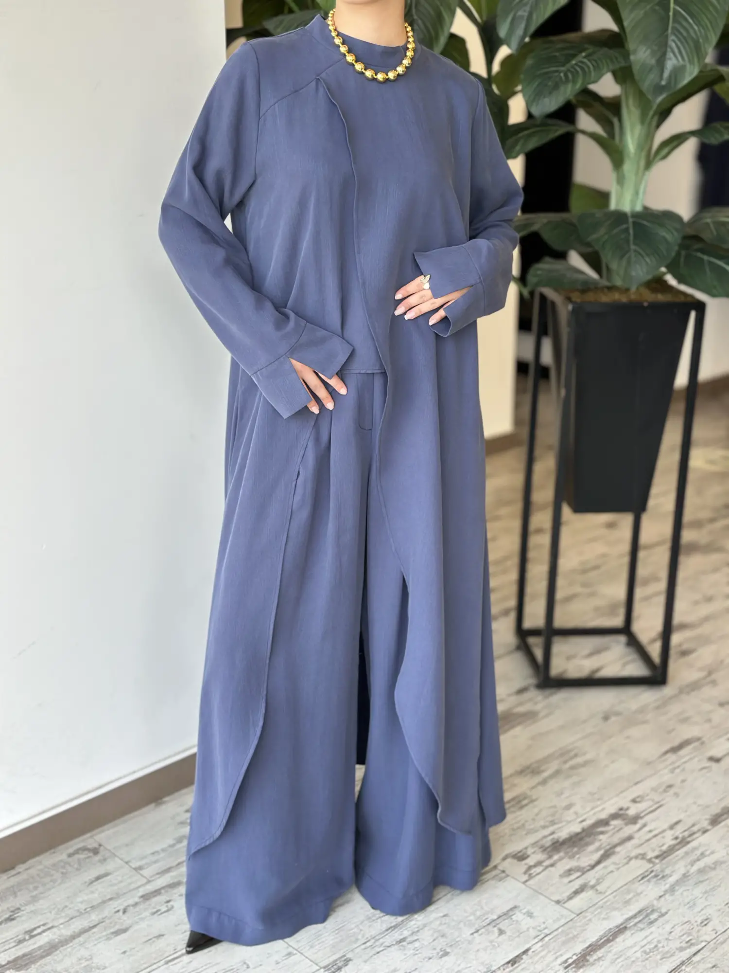 Almarwah Yırtmaç Detaylı Tam Boy Tunik Pantolon Takım 203047