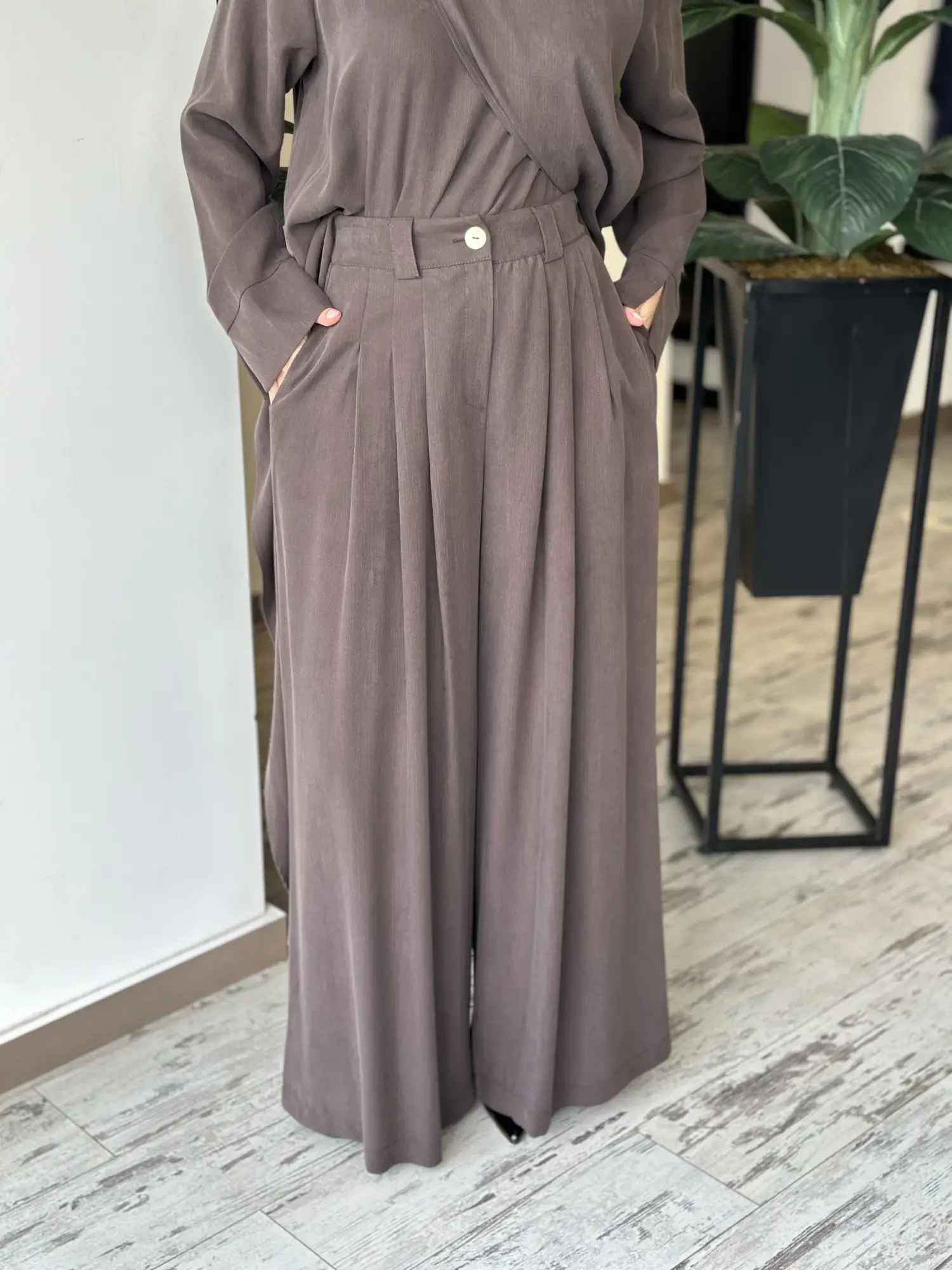 Almarwah Yırtmaç Detaylı Tam Boy Tunik Pantolon Takım 203047