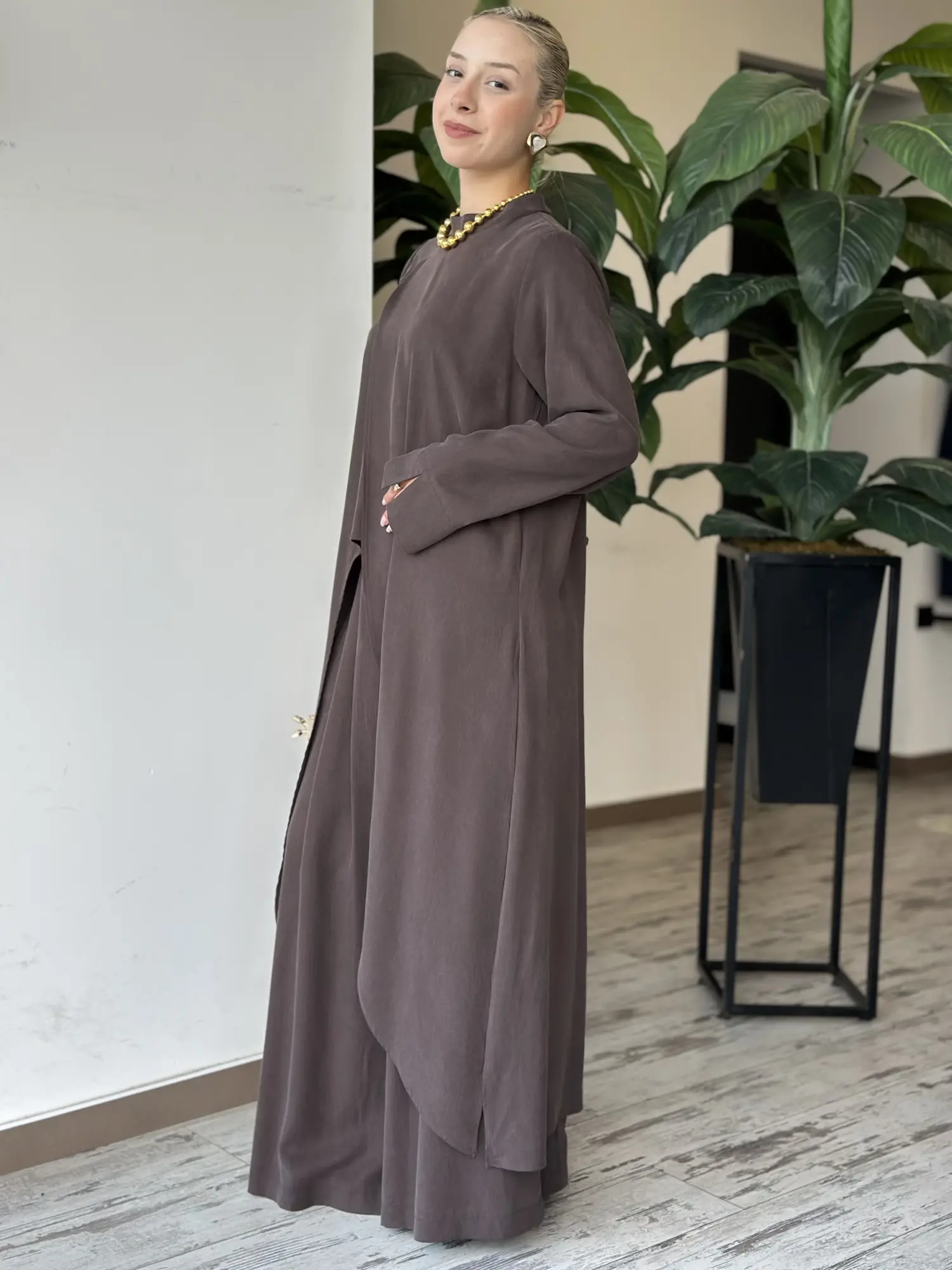 Almarwah Yırtmaç Detaylı Tam Boy Tunik Pantolon Takım 203047