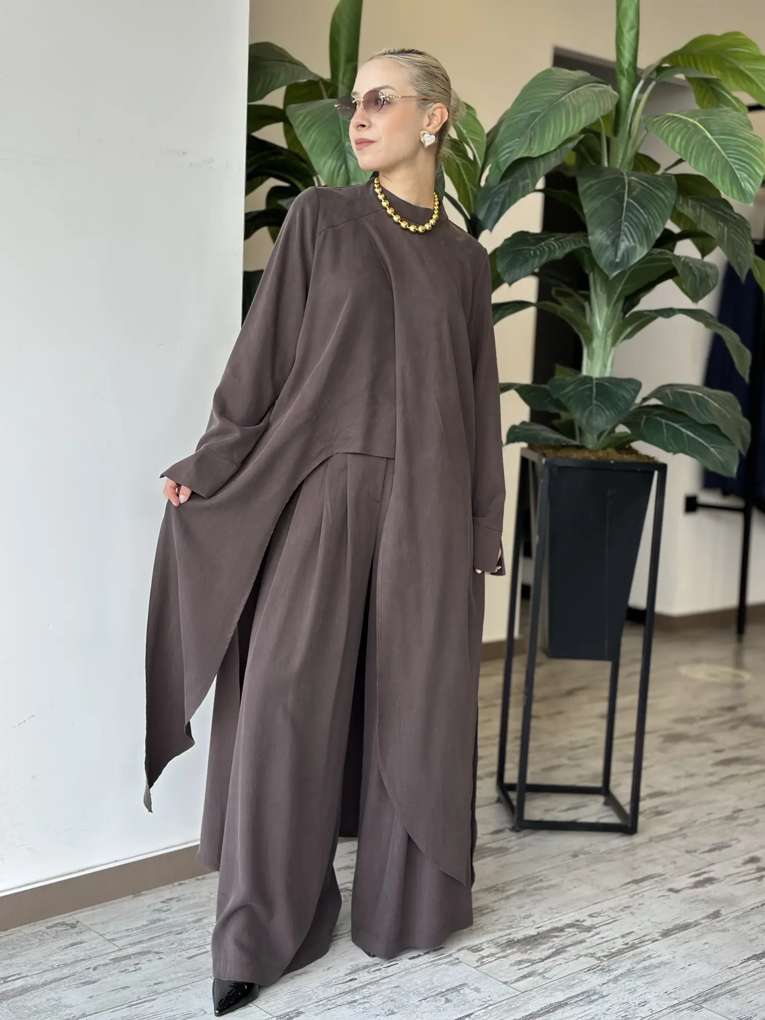 Almarwah Yırtmaç Detaylı Tam Boy Tunik Pantolon Takım 203047