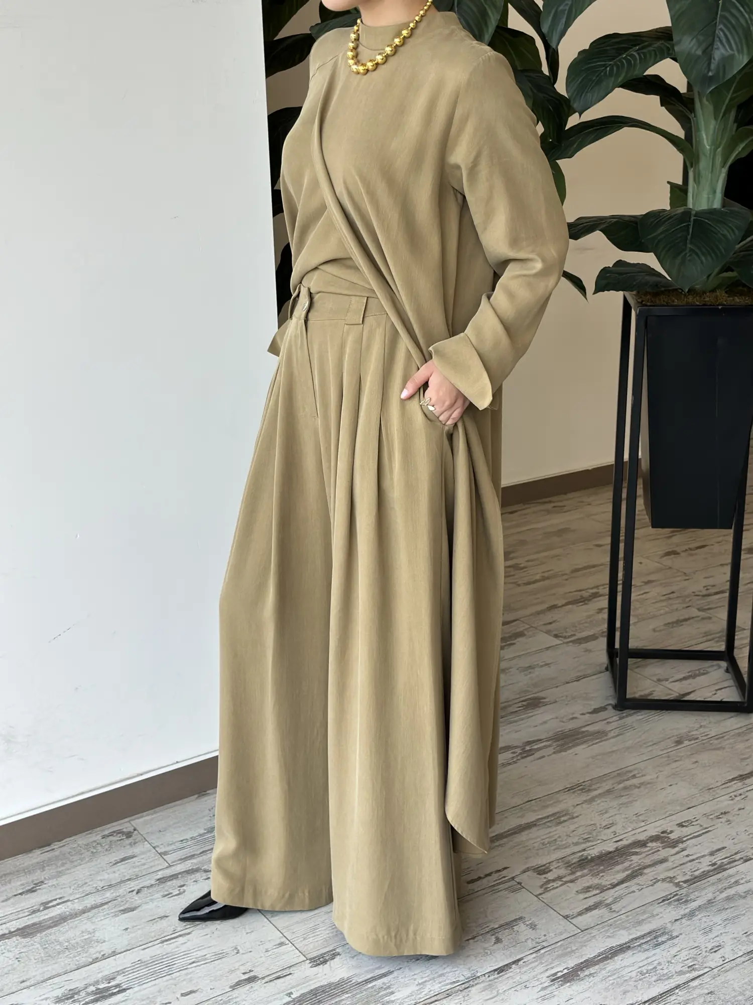 Almarwah Yırtmaç Detaylı Tam Boy Tunik Pantolon Takım 203047