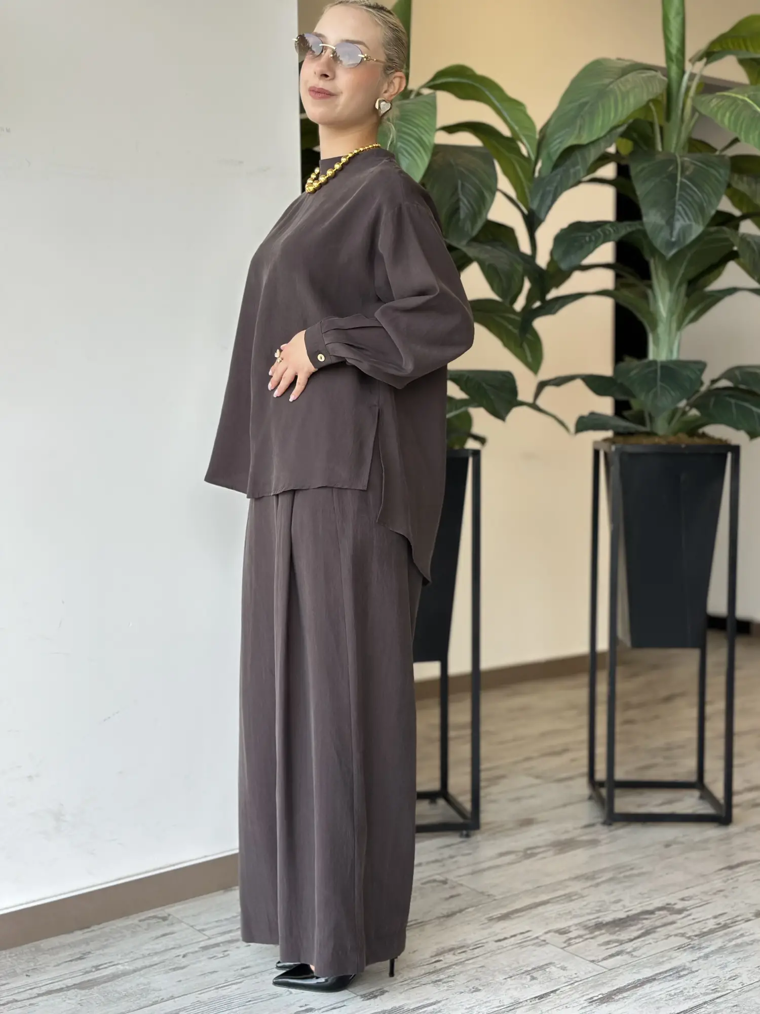 Almarwah Sırt Düğme Detaylı Tunik Pantolon Takım 203038