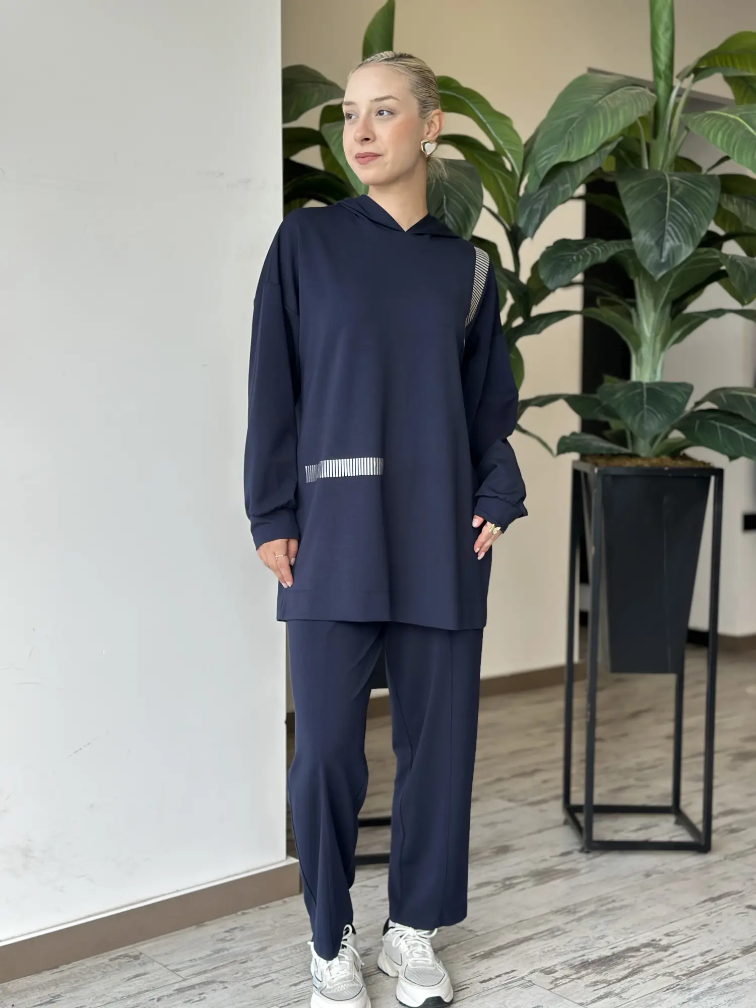 Kayra Rahat Kesim Kapüşonlu Tunik Pantolon Takım KA16031