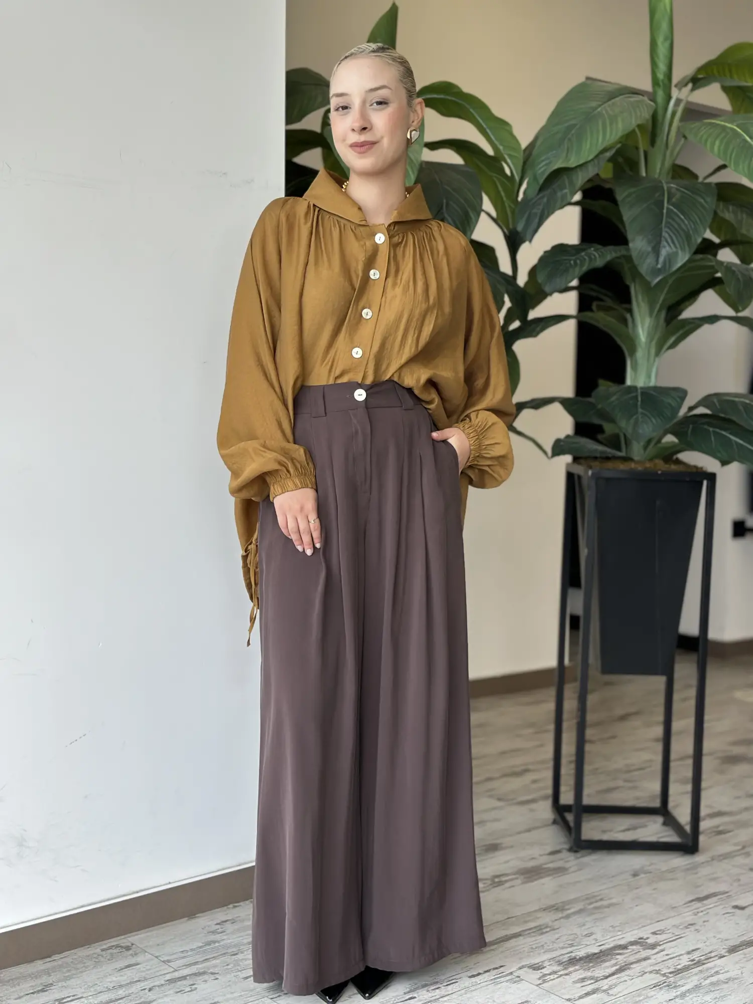 Almarwah Bebe Yaka Tencel Gömlek Pantolon Takım 203109