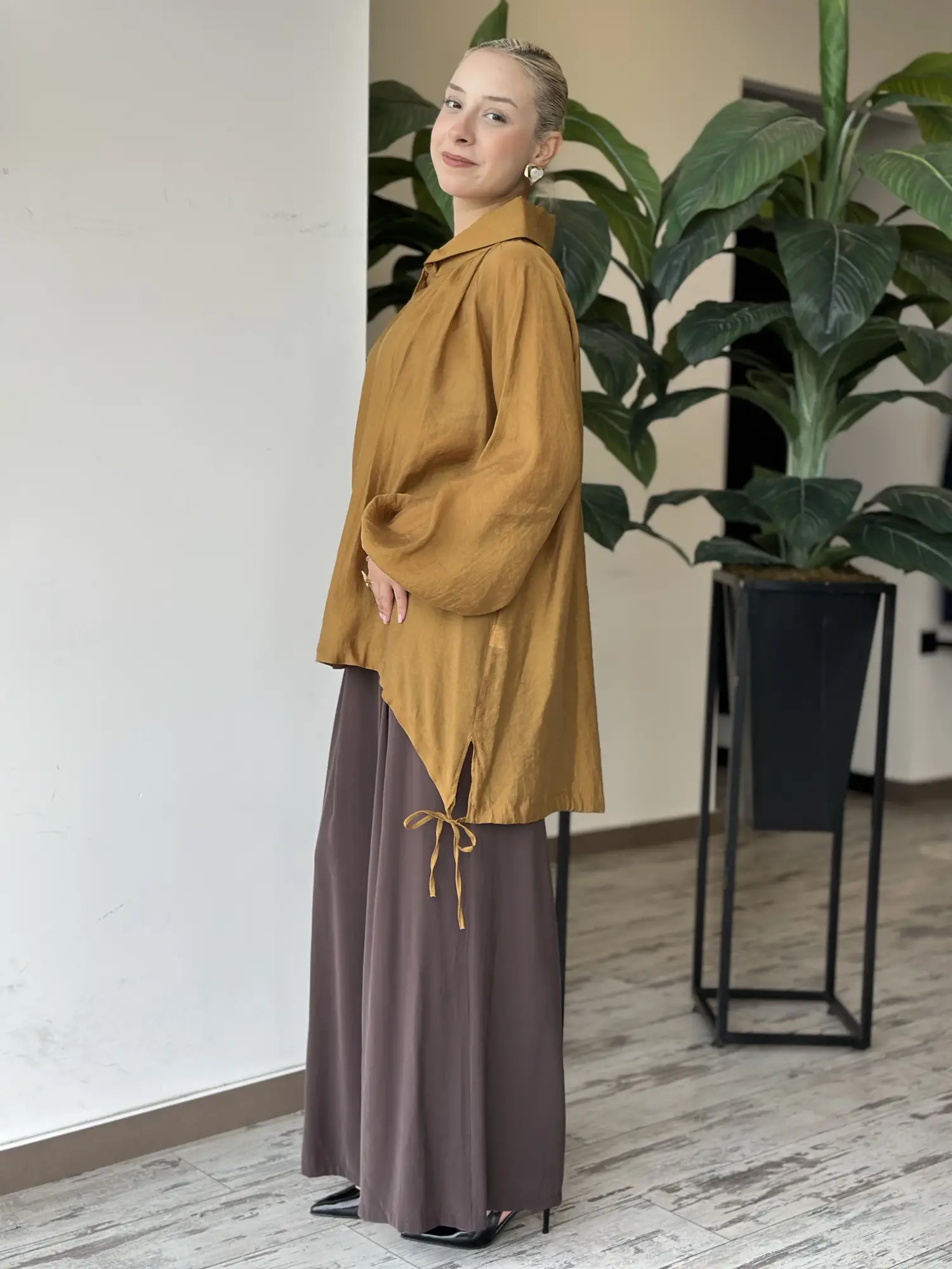 Almarwah Bebe Yaka Tencel Gömlek Pantolon Takım 203109