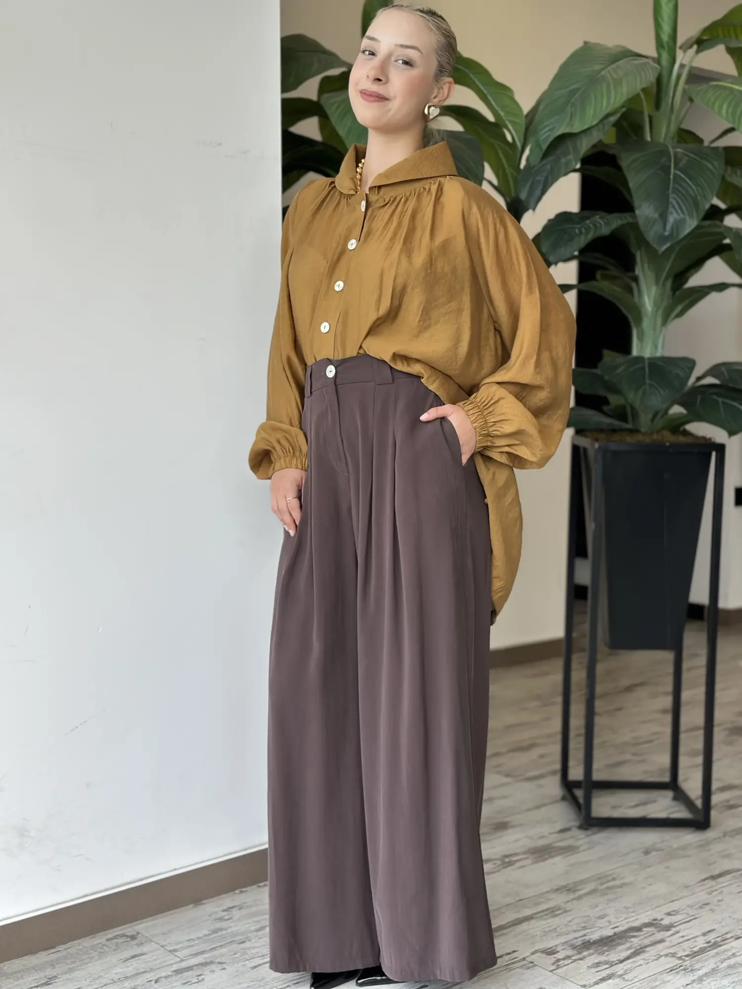Almarwah Bebe Yaka Tencel Gömlek Pantolon Takım 203109