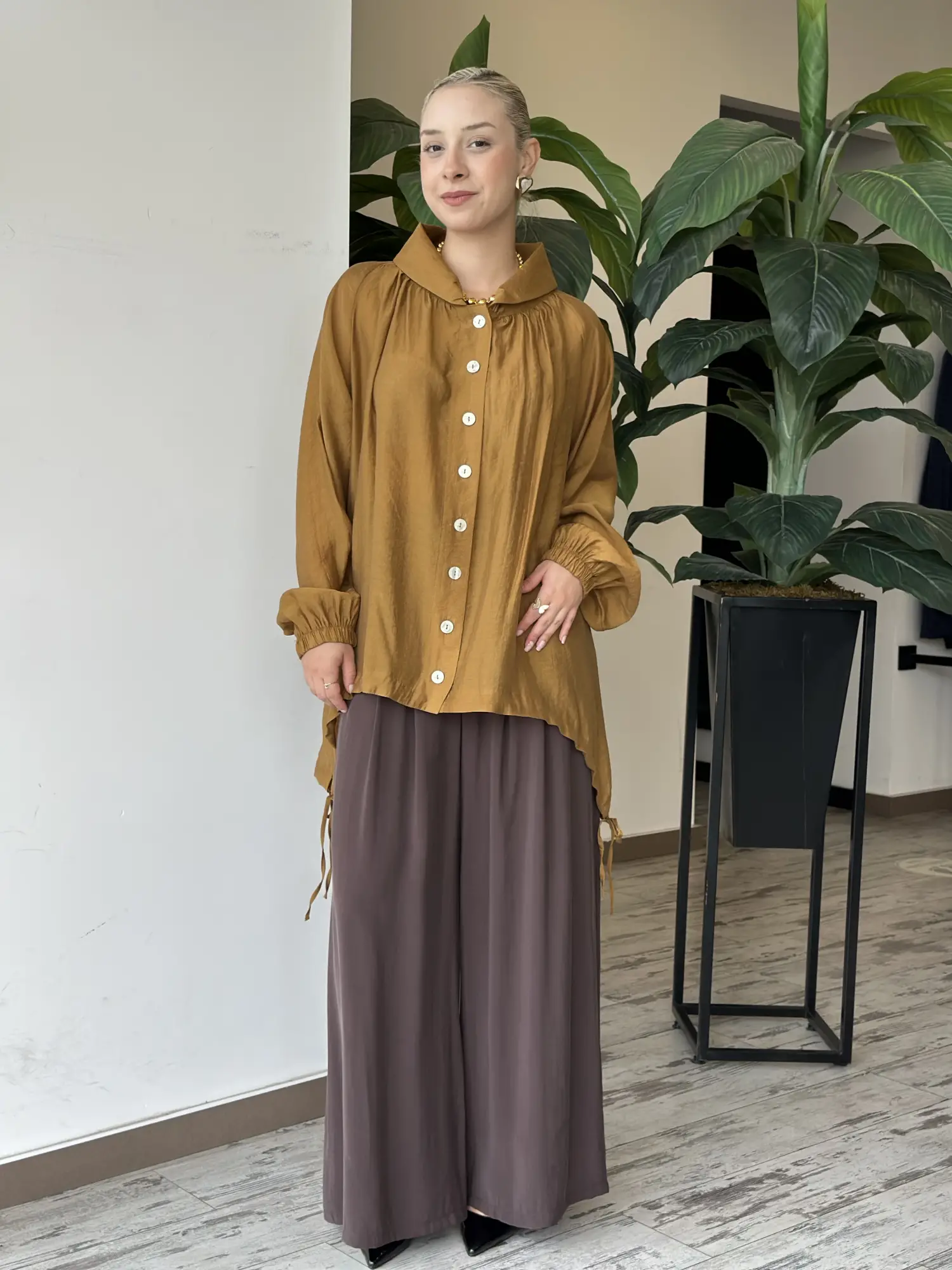 Almarwah Bebe Yaka Tencel Gömlek Pantolon Takım 203109
