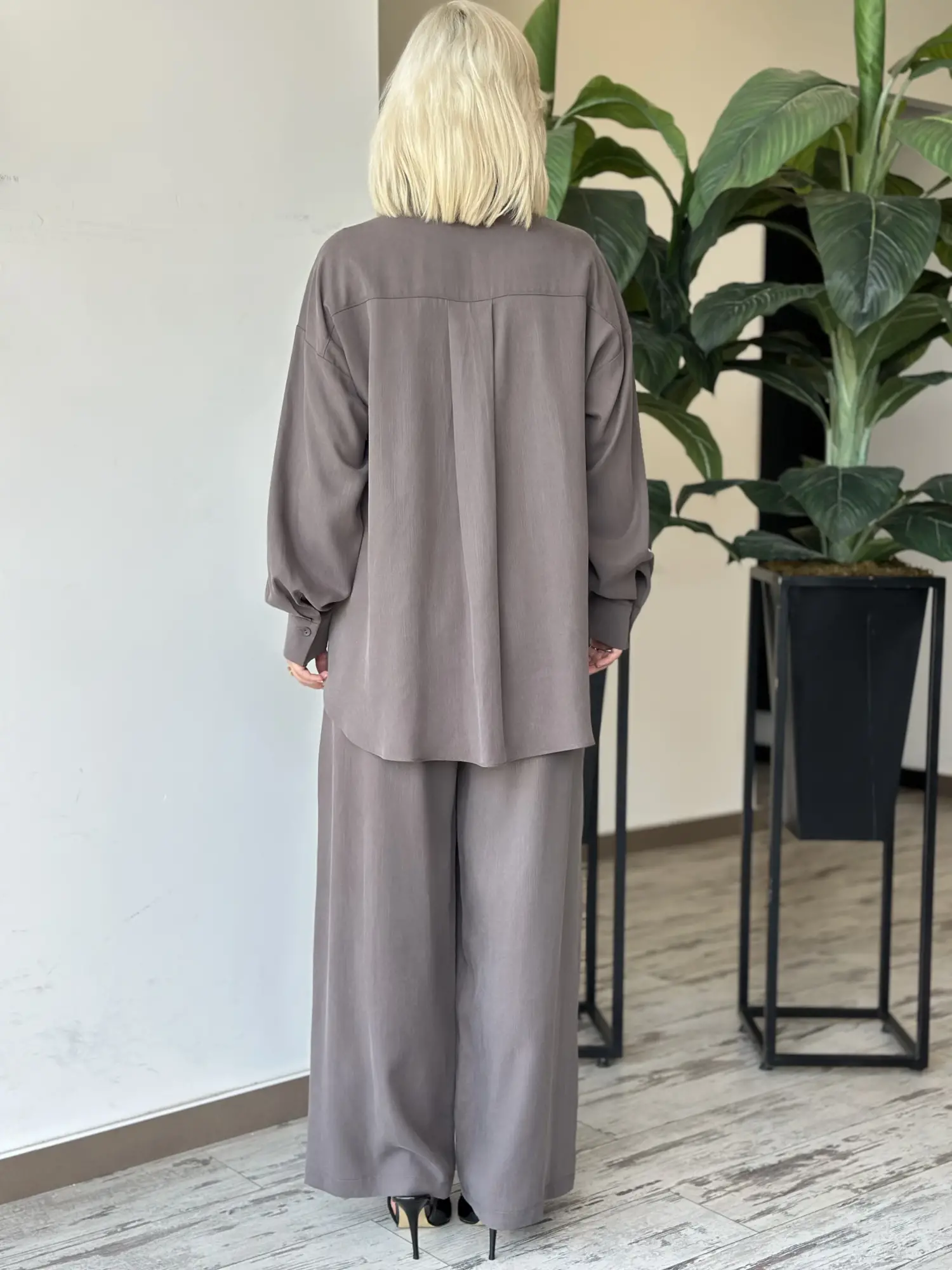 Almarwah Omuz Dantel Detaylı Gömlek Pantolon Takım 202983