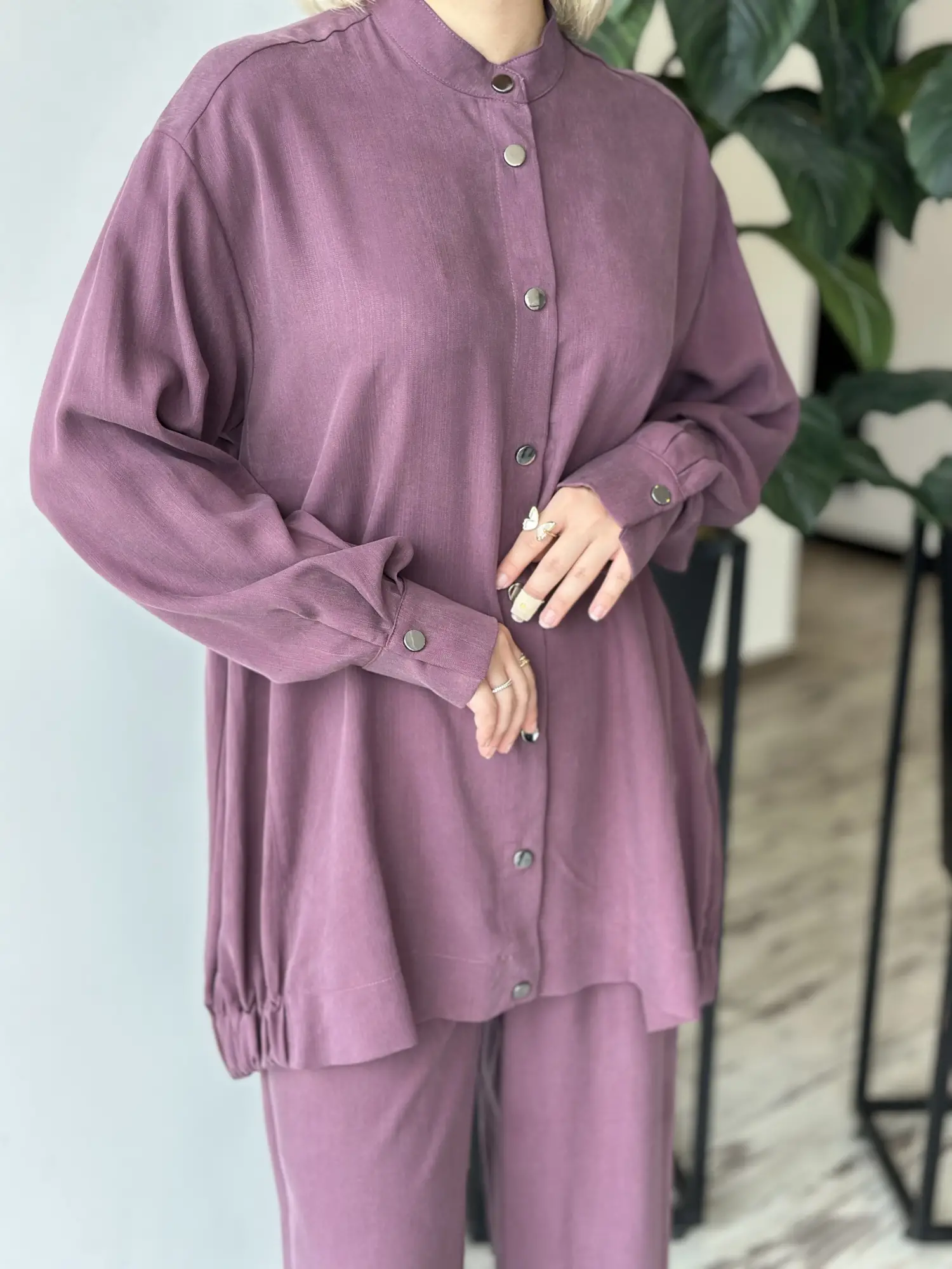 Almarwah Çıt Detaylı Uzun Tunik Pantolon Takım 202971Y