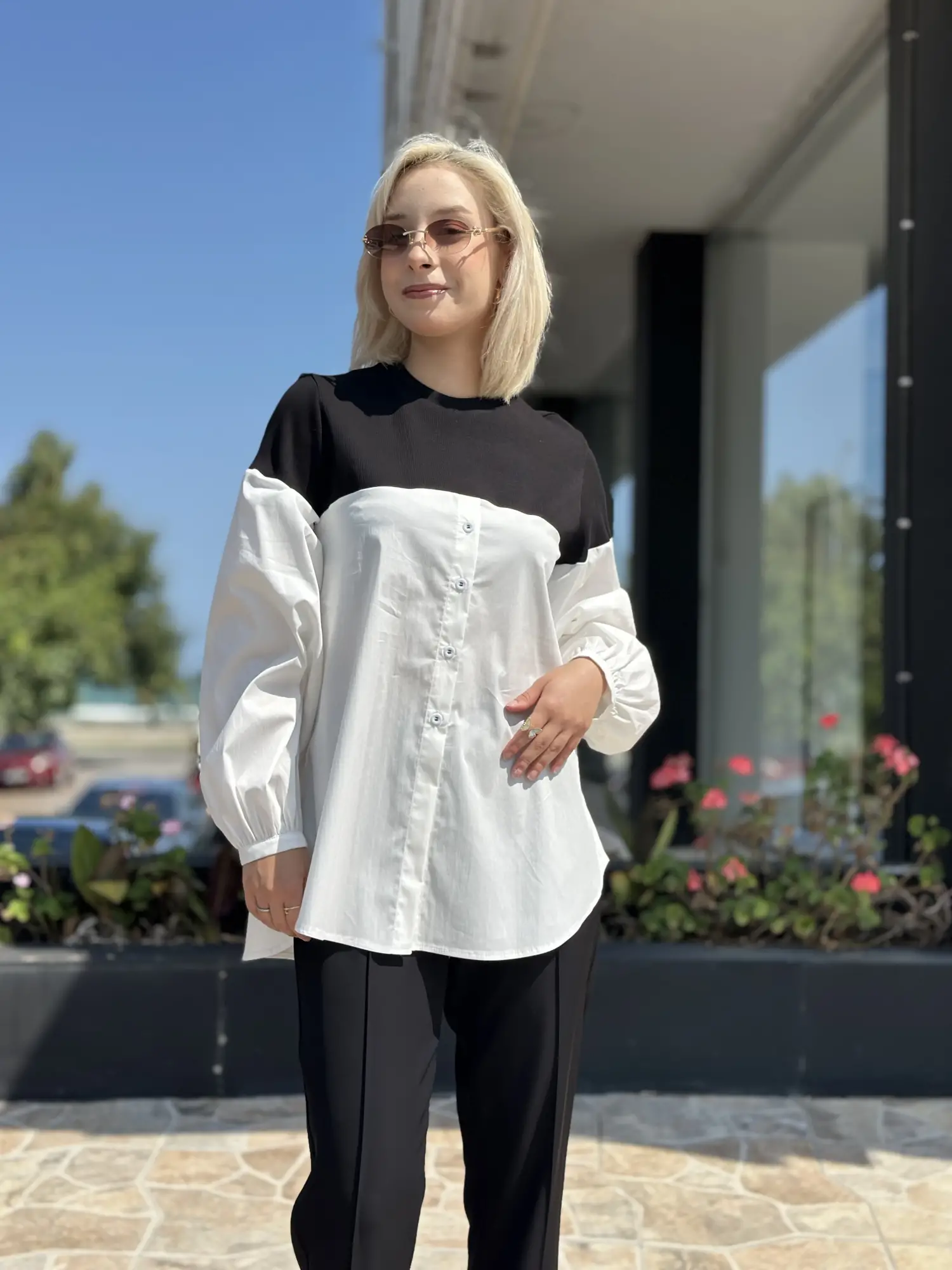 Almarwah Fitilli Kumaş Detaylı Yandan Yırtmaçlı Poplin Tunik 102273