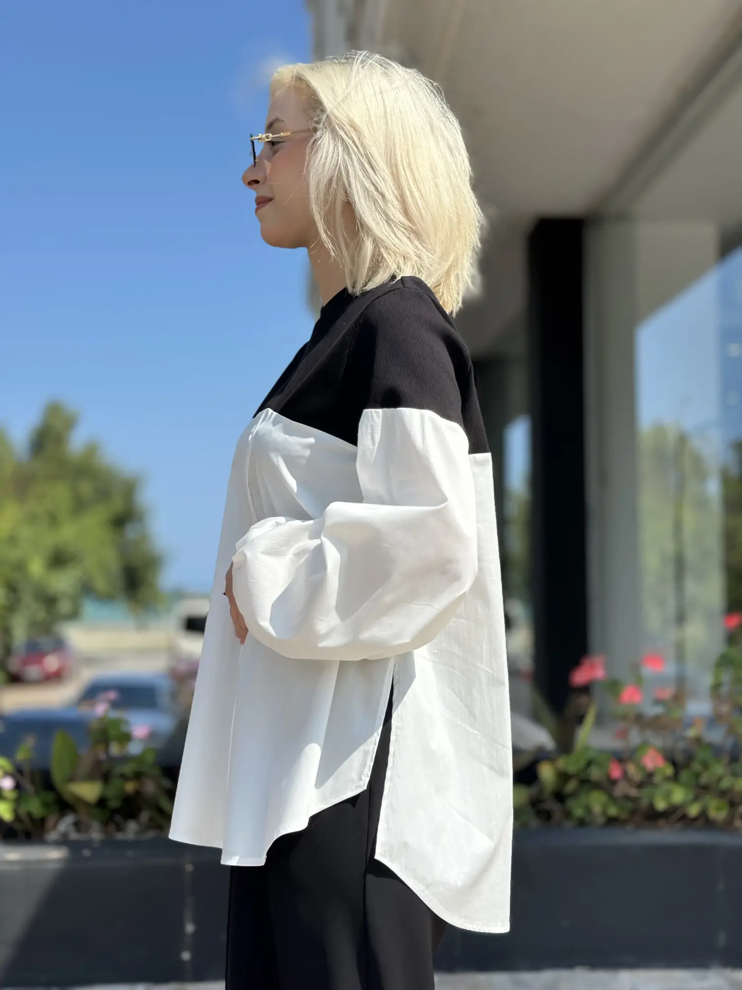 Almarwah Fitilli Kumaş Detaylı Yandan Yırtmaçlı Poplin Tunik 102273