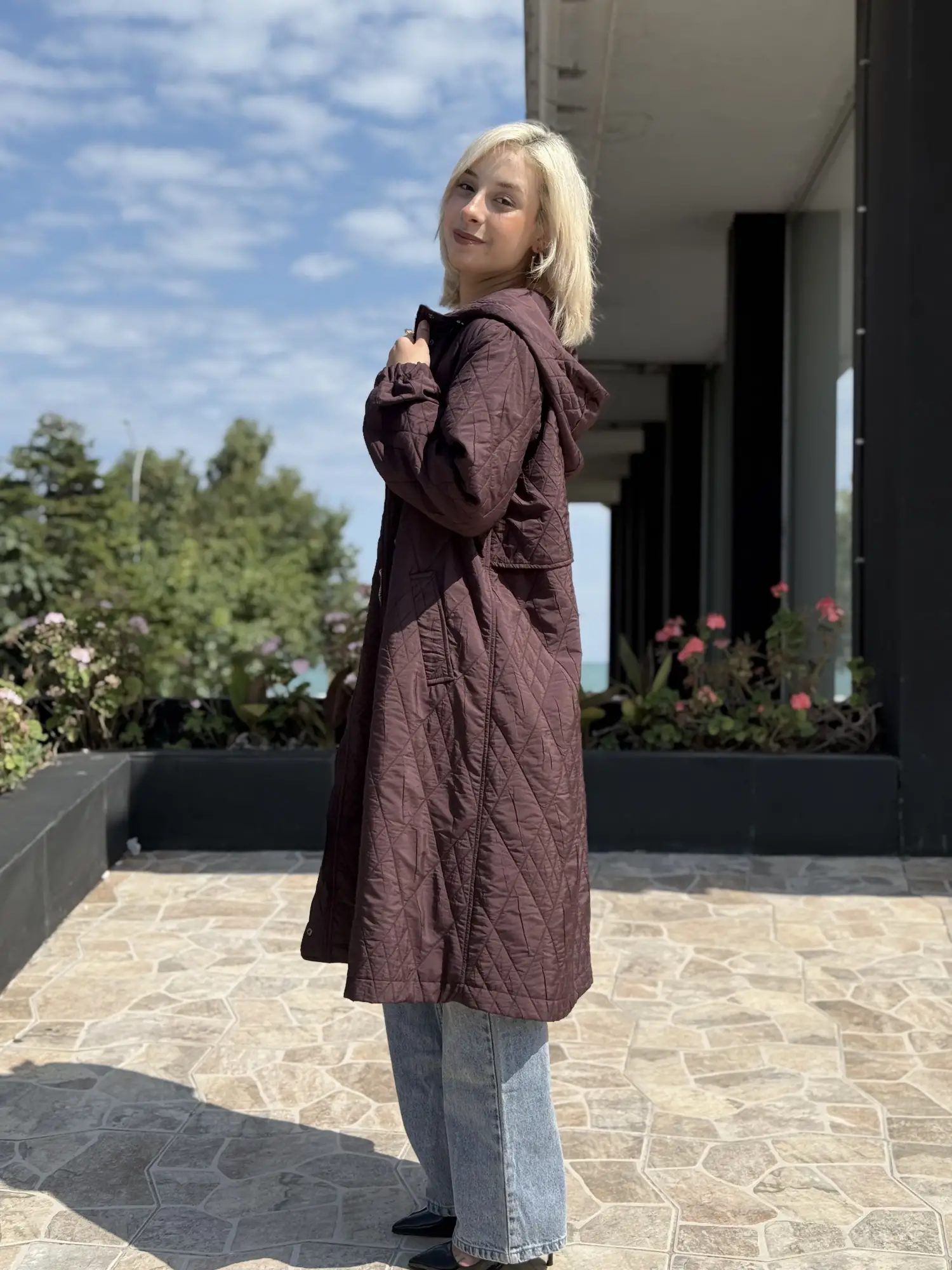 Kayra Fermuar ve Çıt Detaylı Kapüşonlu Kapitone Büyük Beden Kap KA14004