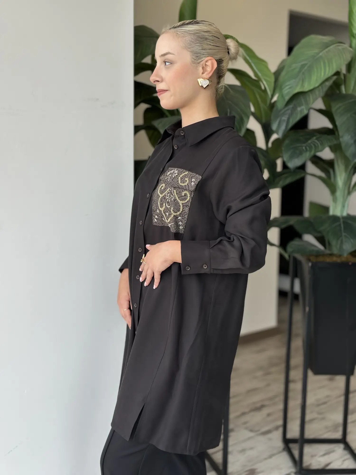 Kayra Boncuk İşlemeli Büyük Beden Rayon Tunik / Gömlek KA21015