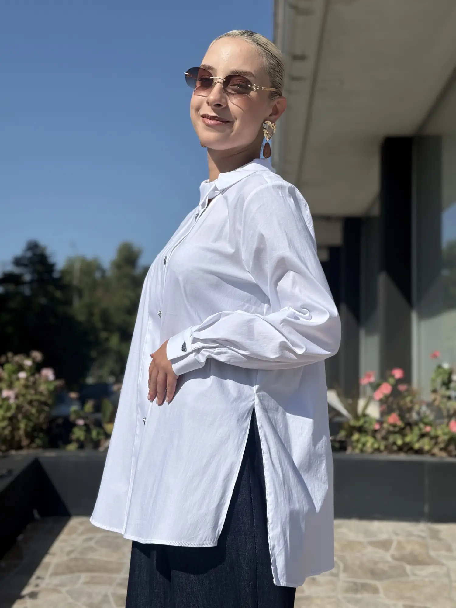 Almarwah Çapraz Düğme Detaylı Poplin Gömlek 101021