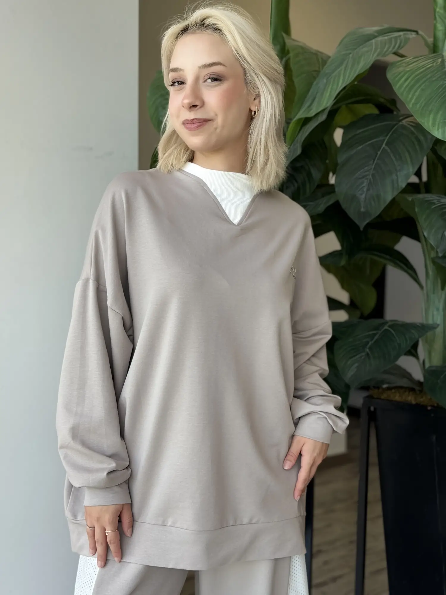 Almarwah Kontrast Ribana Detaylı Sweat Tunik ALL1001