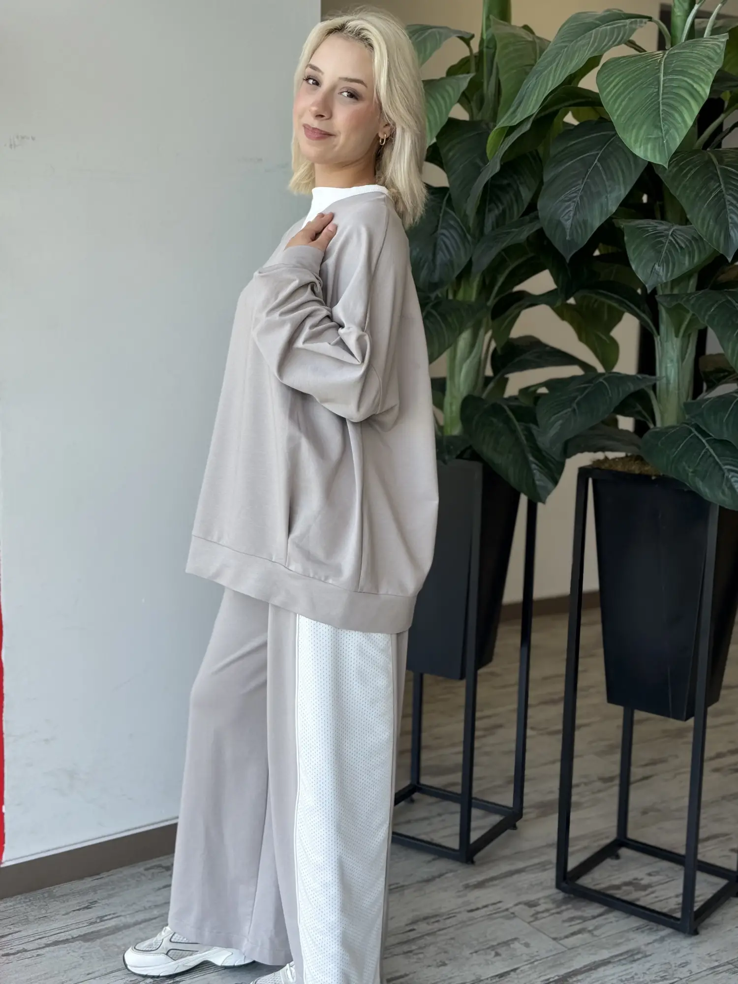 Almarwah Kontrast Ribana Detaylı Sweat Tunik ALL1001