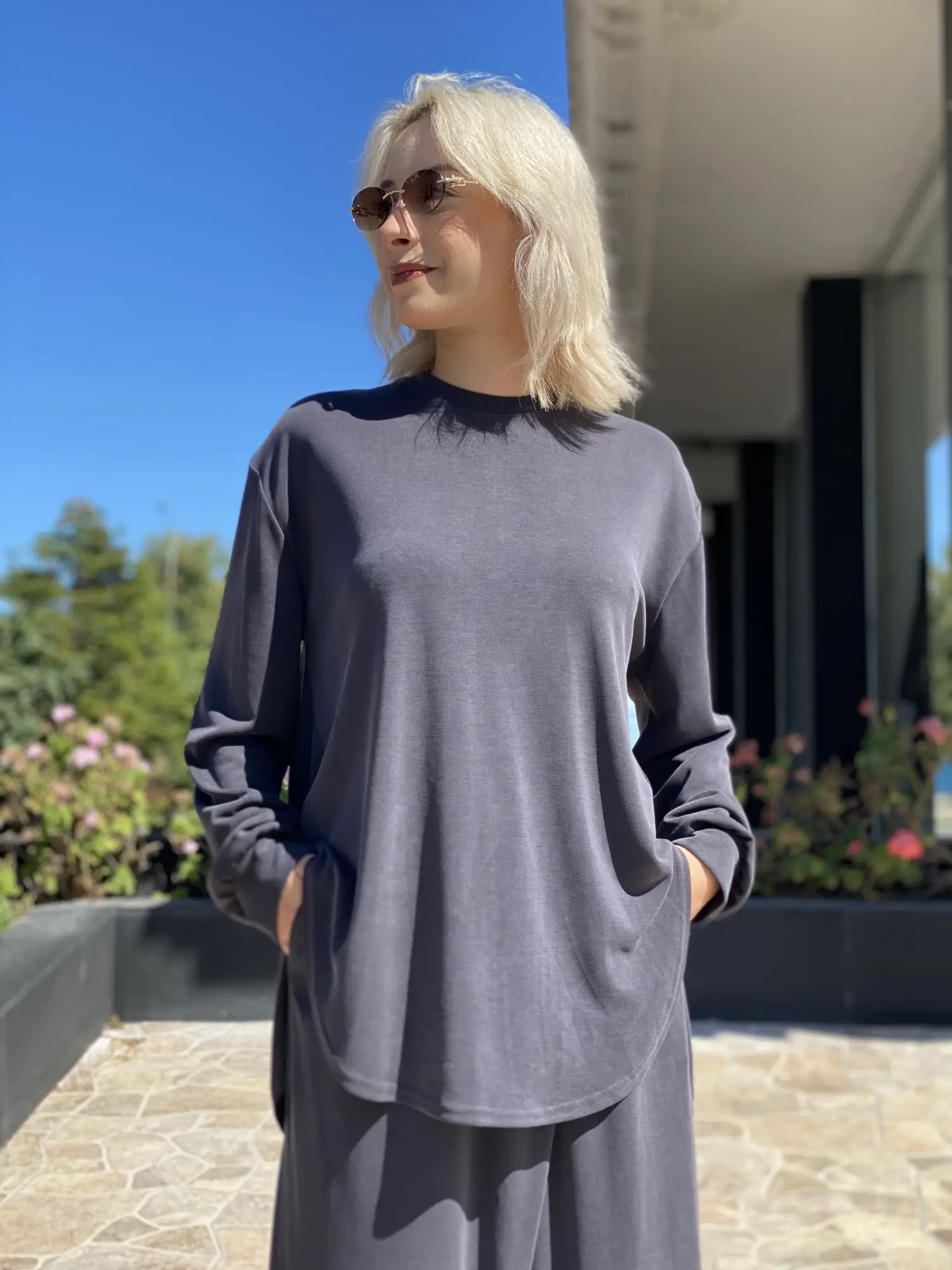 Almarwah Asimetrik Tunik Anvelop Pantolon Takım 203049