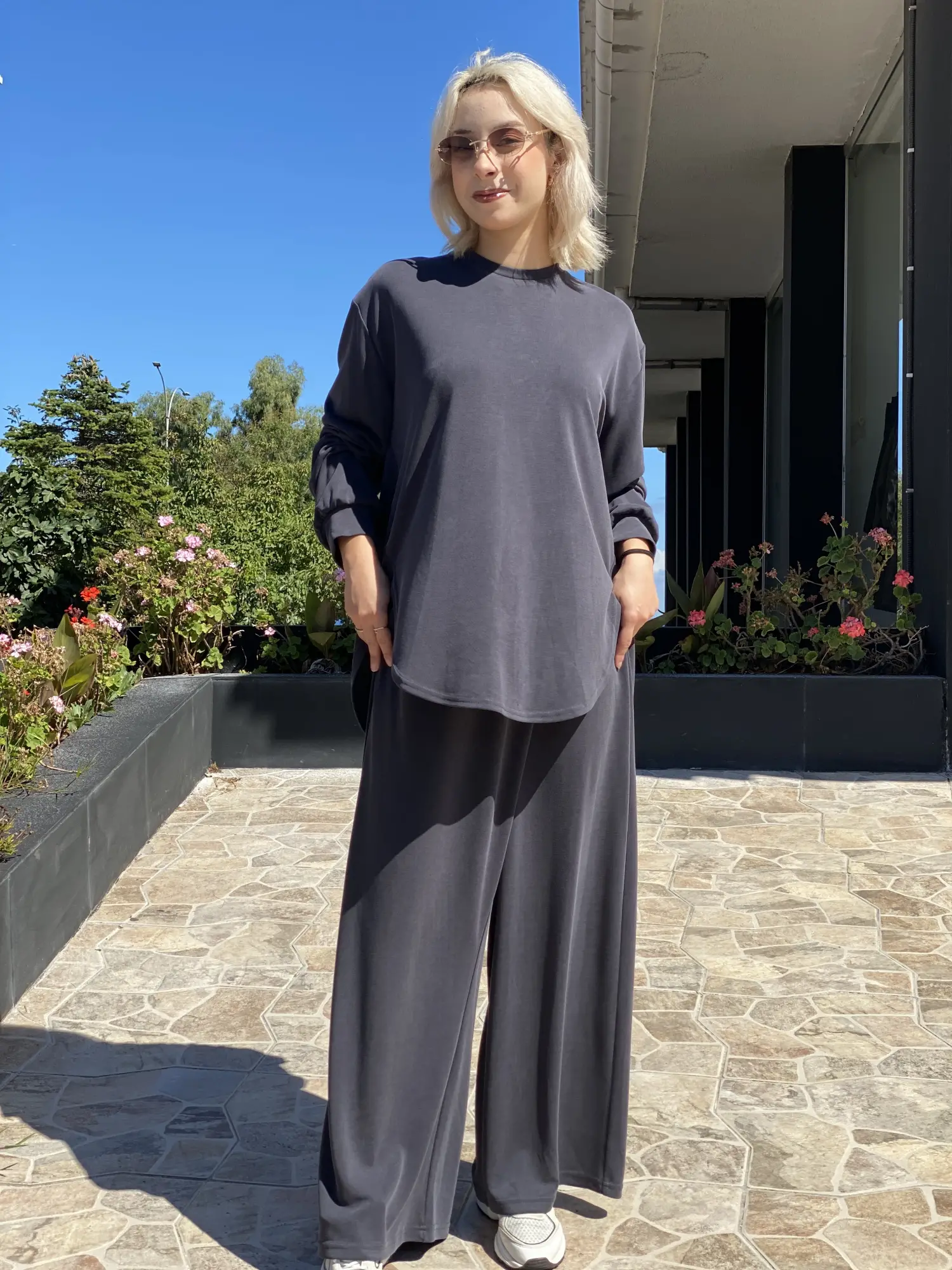 Almarwah Asimetrik Tunik Anvelop Pantolon Takım 203049