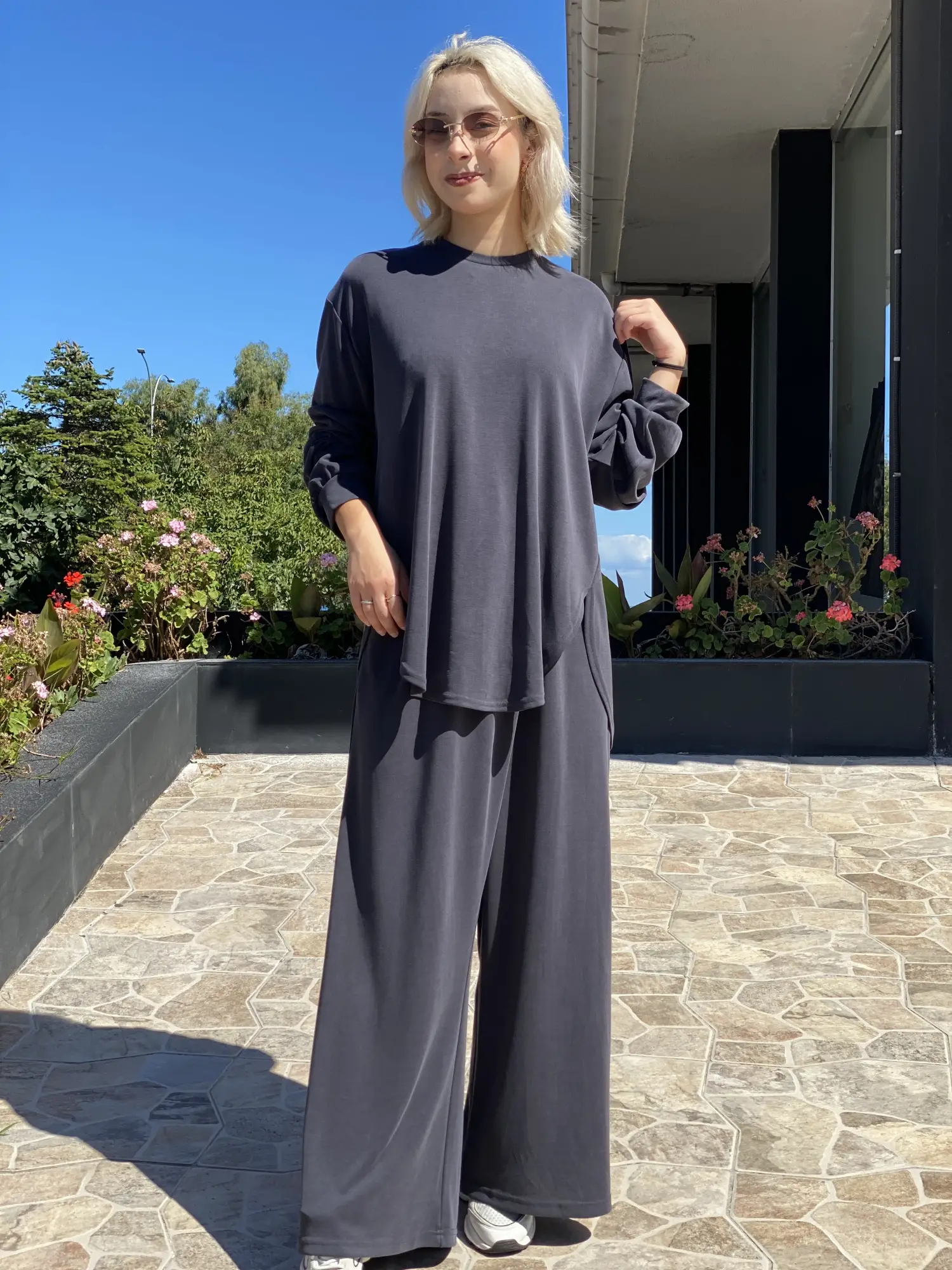 Almarwah Asimetrik Tunik Anvelop Pantolon Takım 203049