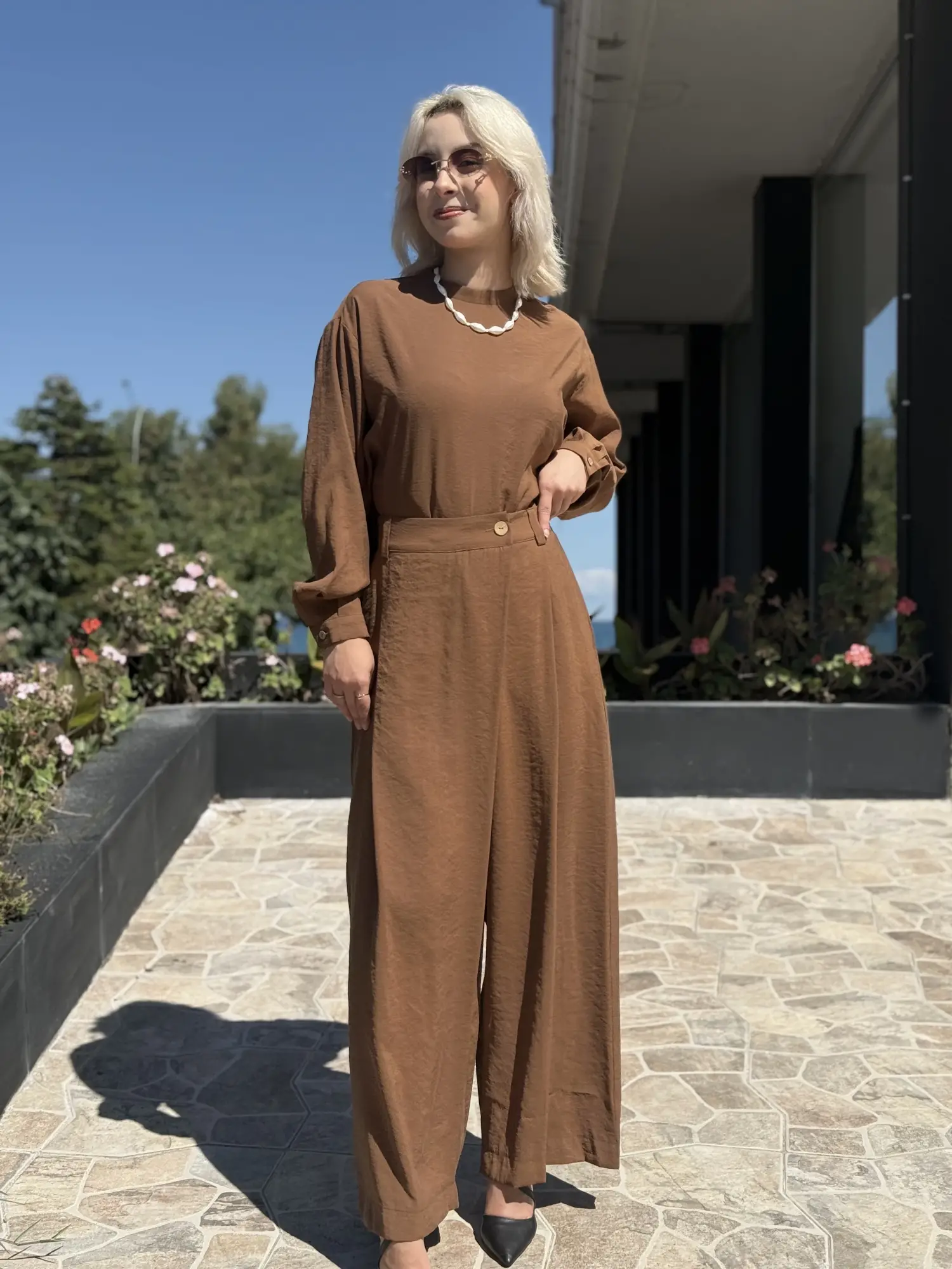 Almarwah Sırt Düğme Detaylı Tunik Pantolon Takım 203038