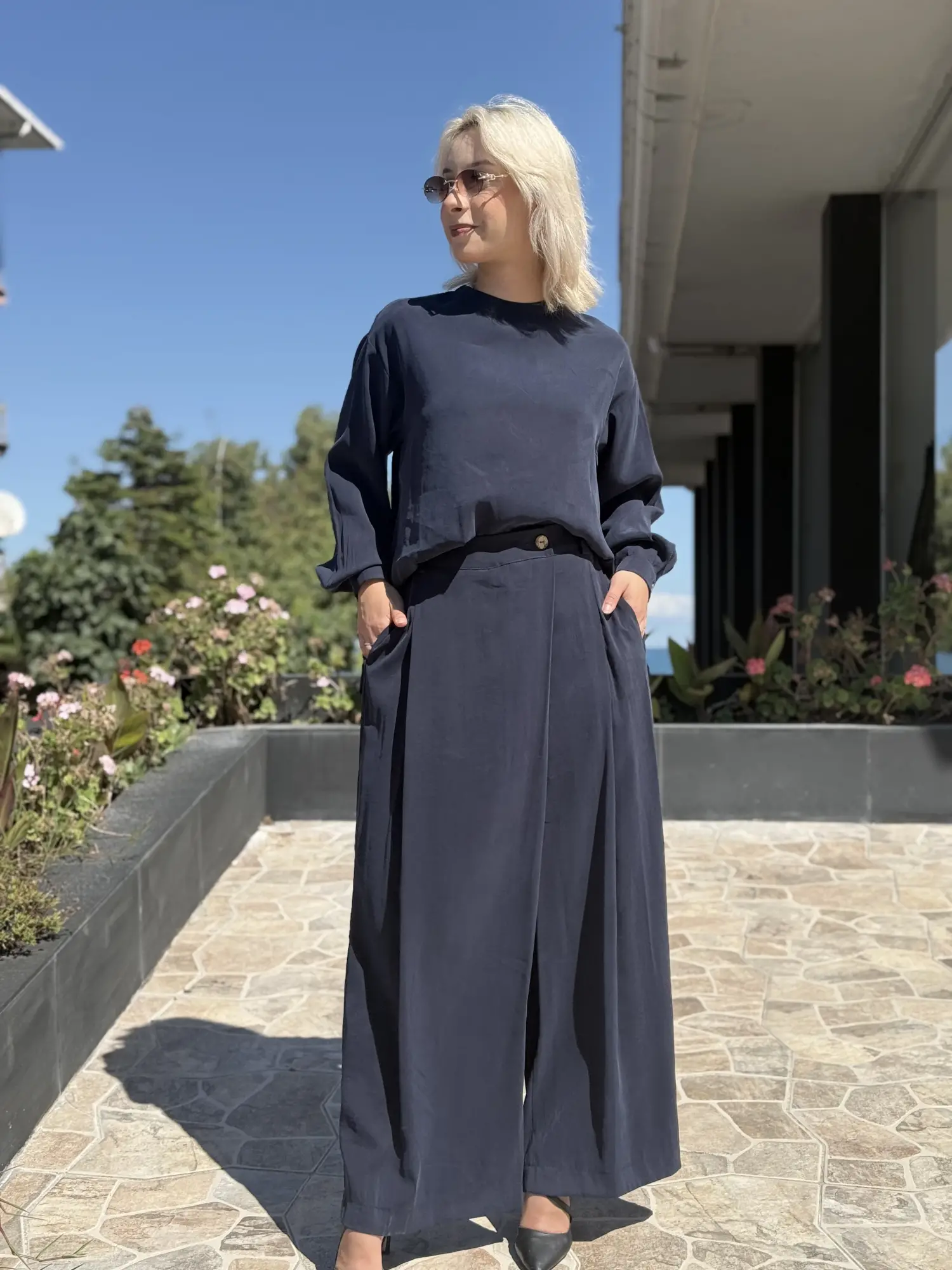 Almarwah Sırt Düğme Detaylı Tunik Pantolon Takım 203038