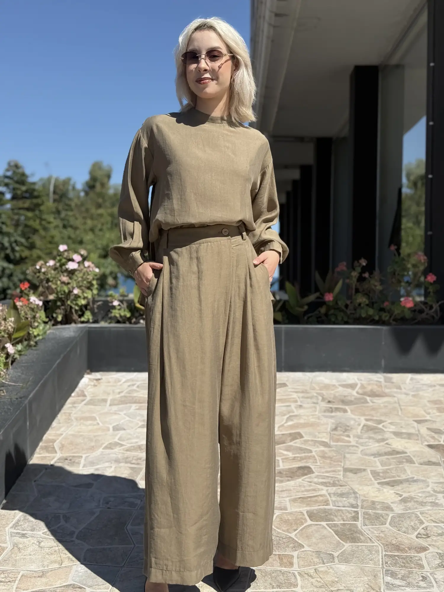 Almarwah Sırt Düğme Detaylı Tunik Pantolon Takım 203038