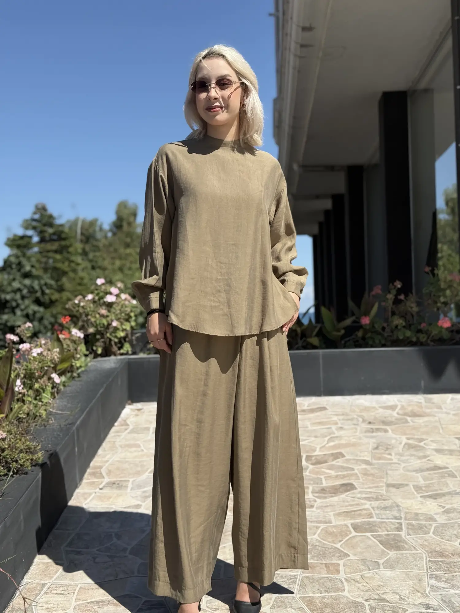Almarwah Sırt Düğme Detaylı Tunik Pantolon Takım 203038