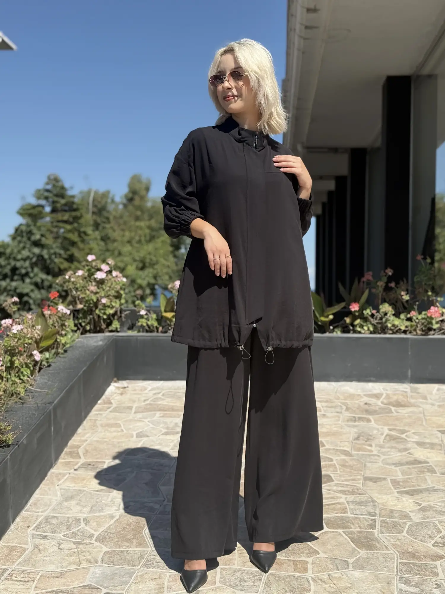Almarwah Fermuarlı Modal Üçlü Kap Tunik Pantolon Takım 203076