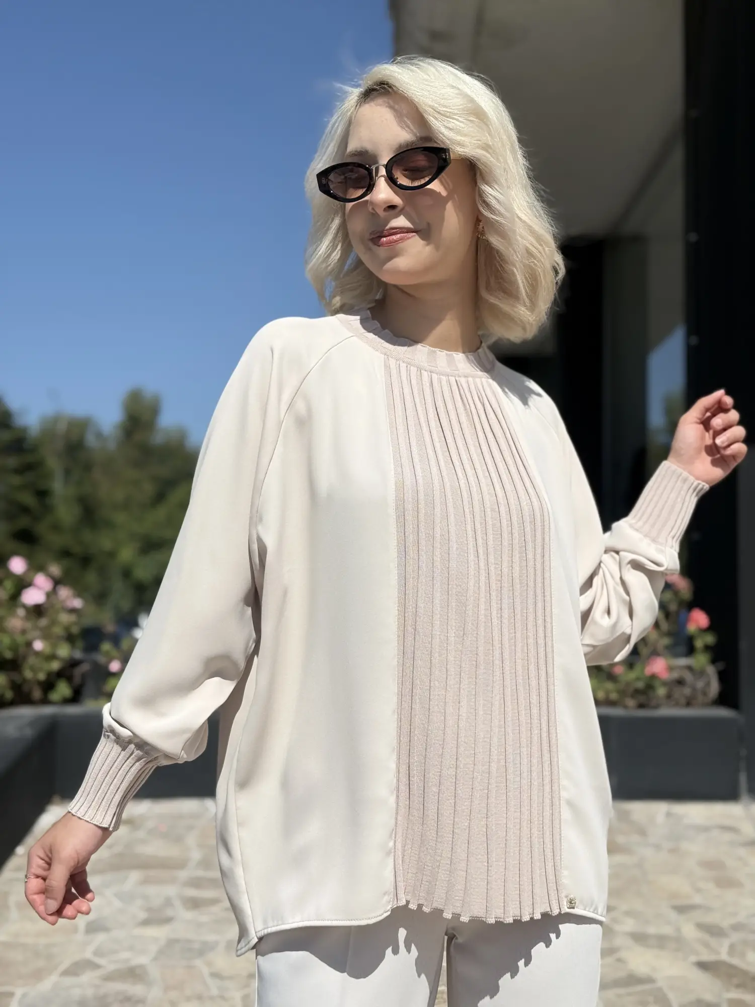 Ghisa Önü Drape Triko Detaylı Ribanalı Krep Tunik G4469K