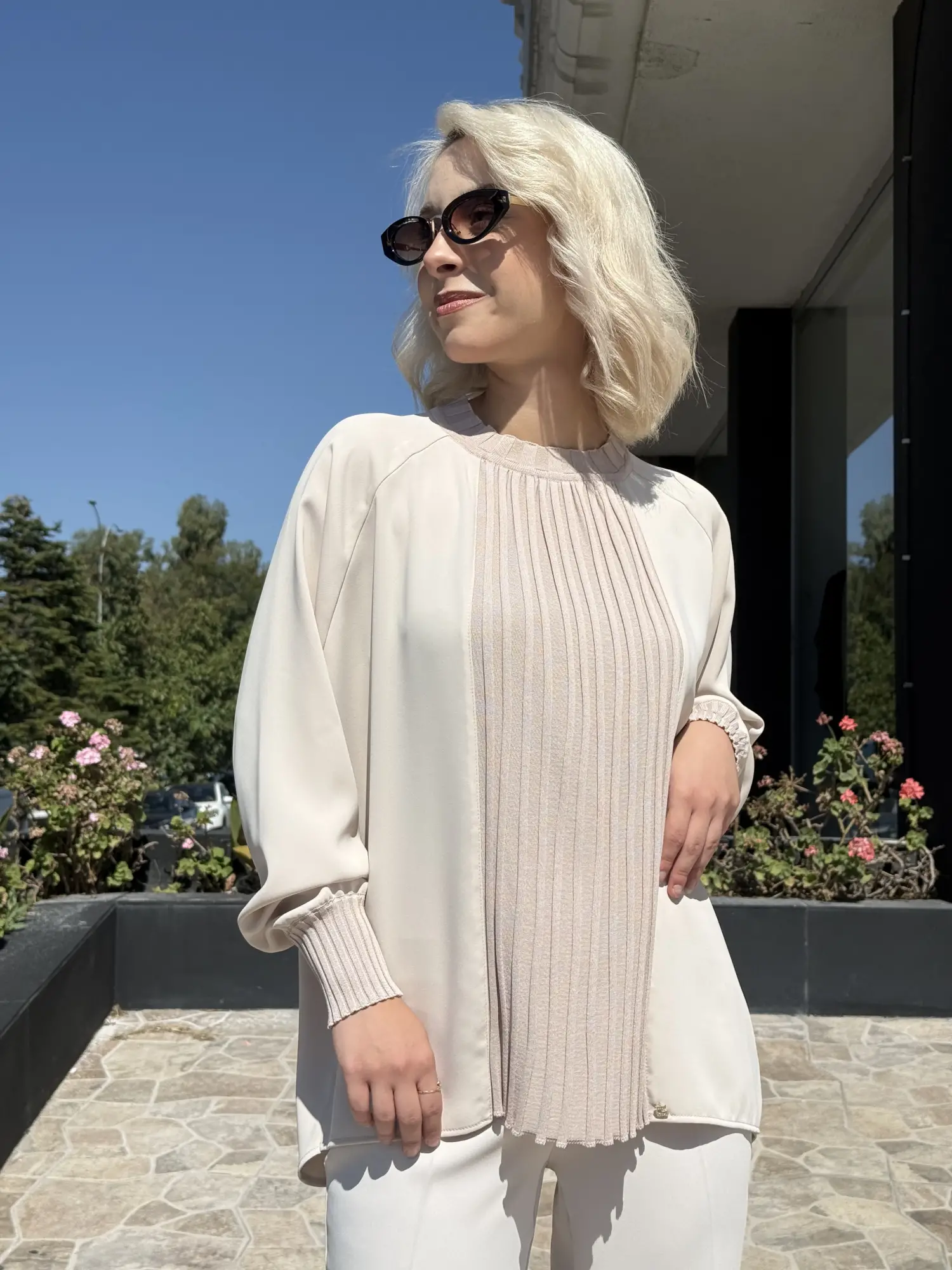 Ghisa Önü Drape Triko Detaylı Ribanalı Krep Tunik G4469K