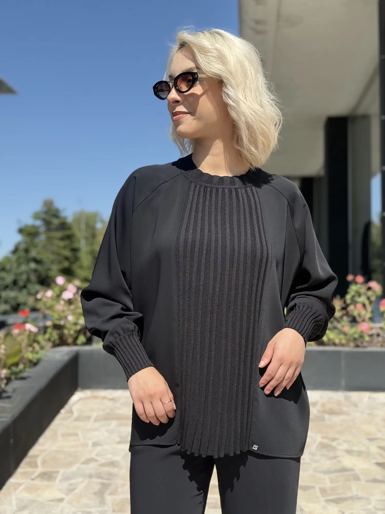Ghisa Önü Drape Triko Detaylı Ribanalı Krep Tunik G4469K