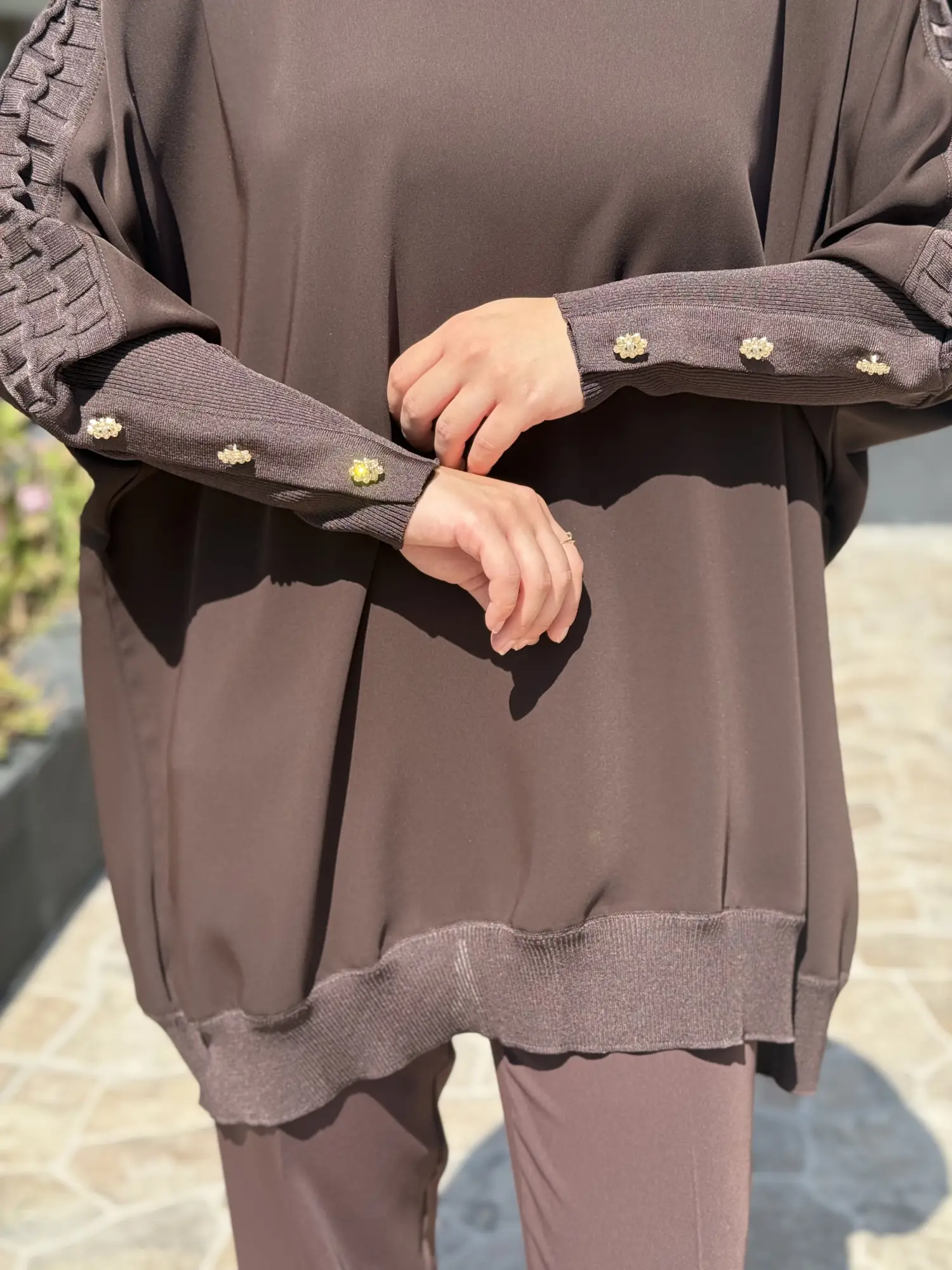 Ghisa Triko Detaylı Ribanalı Krep Tunik G4492K