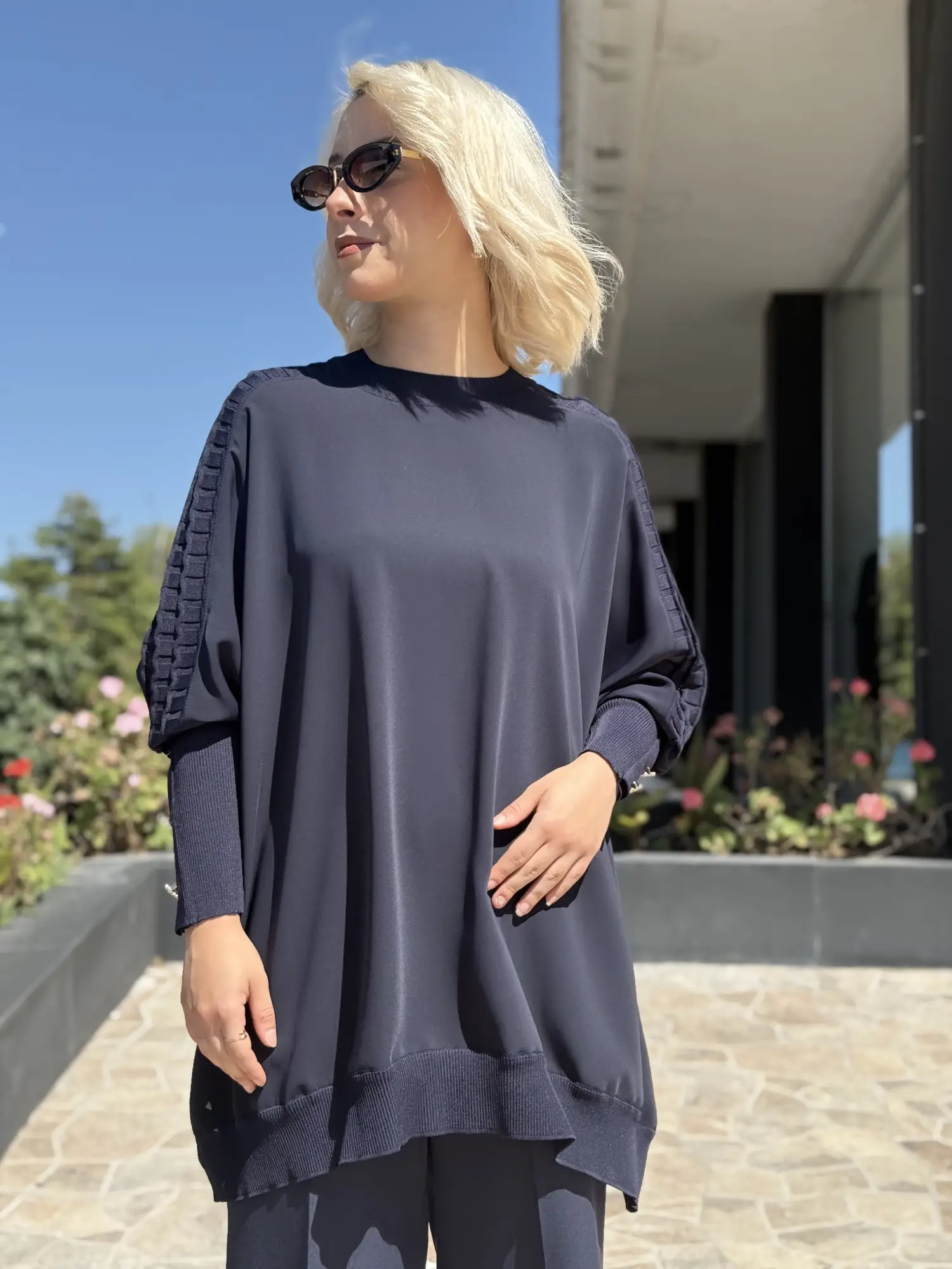 Ghisa Triko Detaylı Ribanalı Krep Tunik G4492K