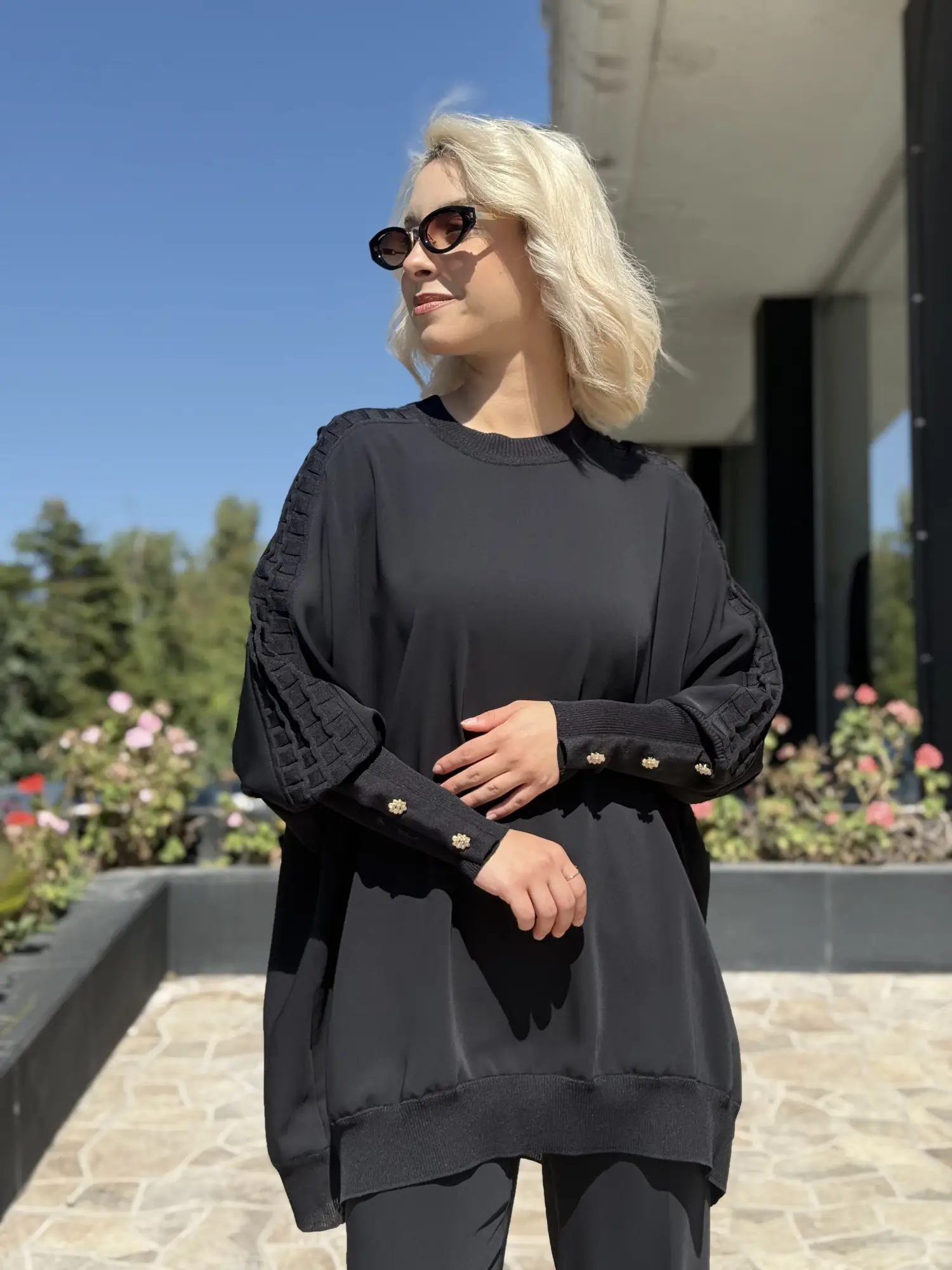 Ghisa Triko Detaylı Ribanalı Krep Tunik G4492K