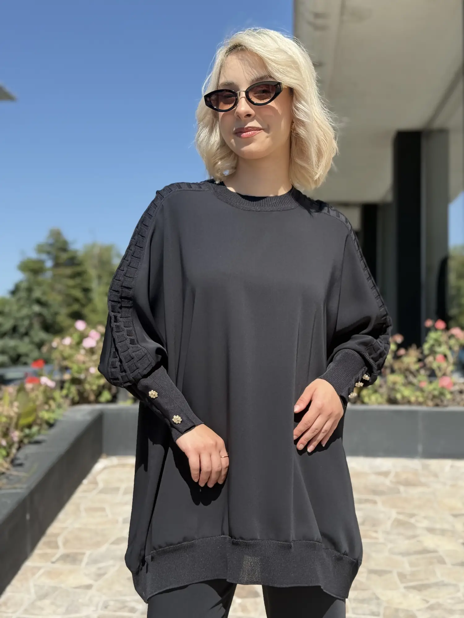 Ghisa Triko Detaylı Ribanalı Krep Tunik G4492K