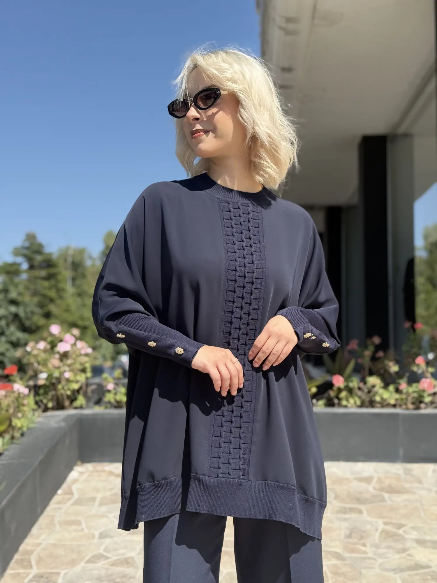 Ghisa Önü Triko Detaylı Ribanalı Krep Tunik G4491K