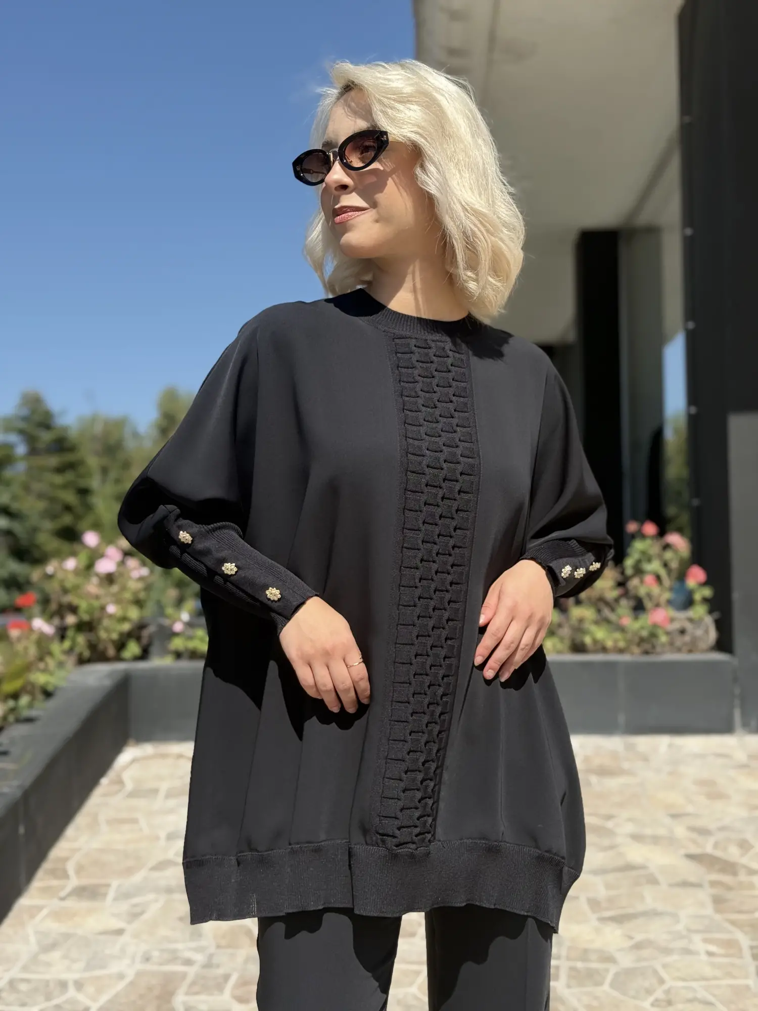 Ghisa Önü Triko Detaylı Ribanalı Krep Tunik G4491K