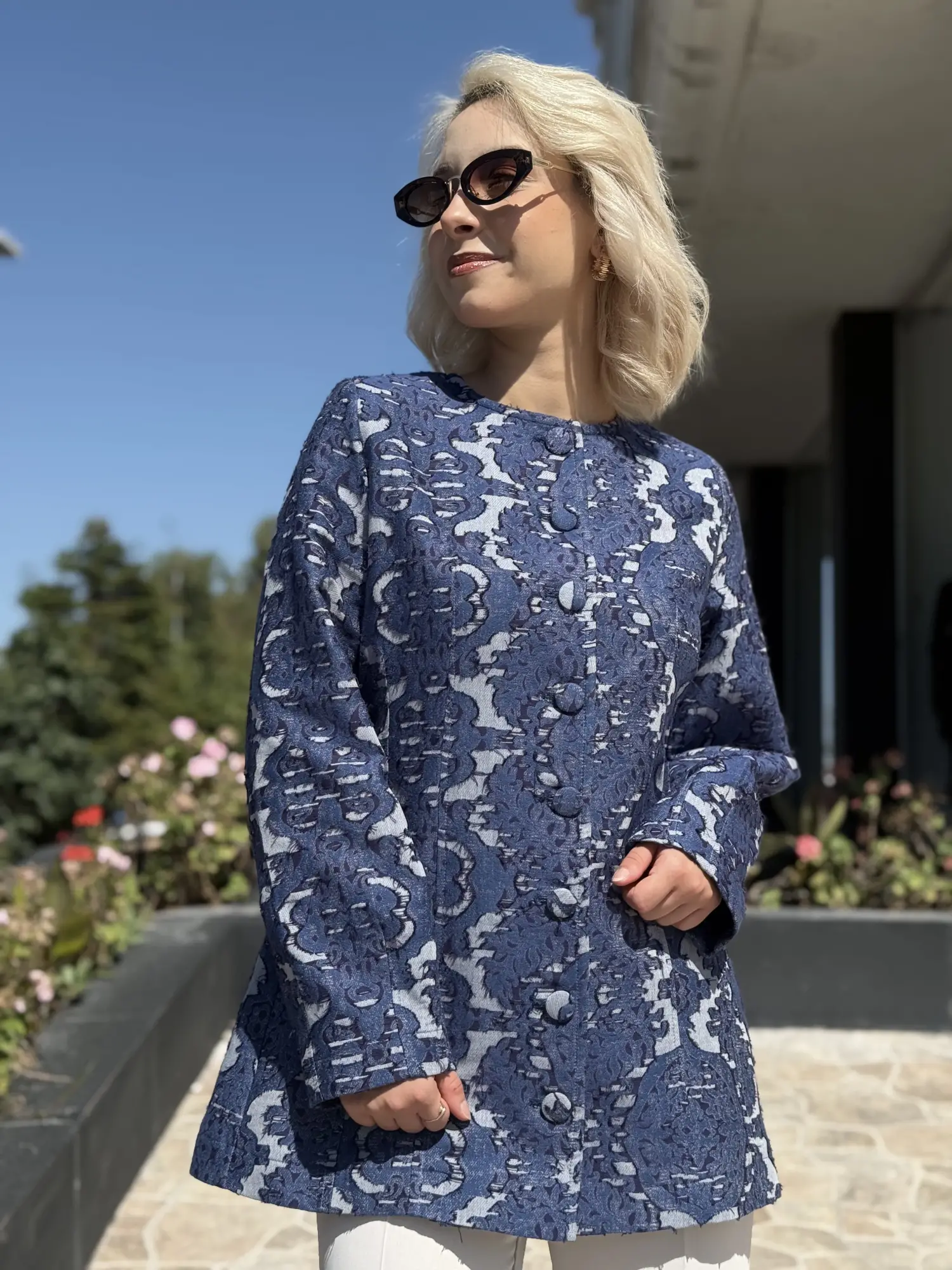 Ghisa Etnik Desen Yakma Kumaş Fit Ceket G3427